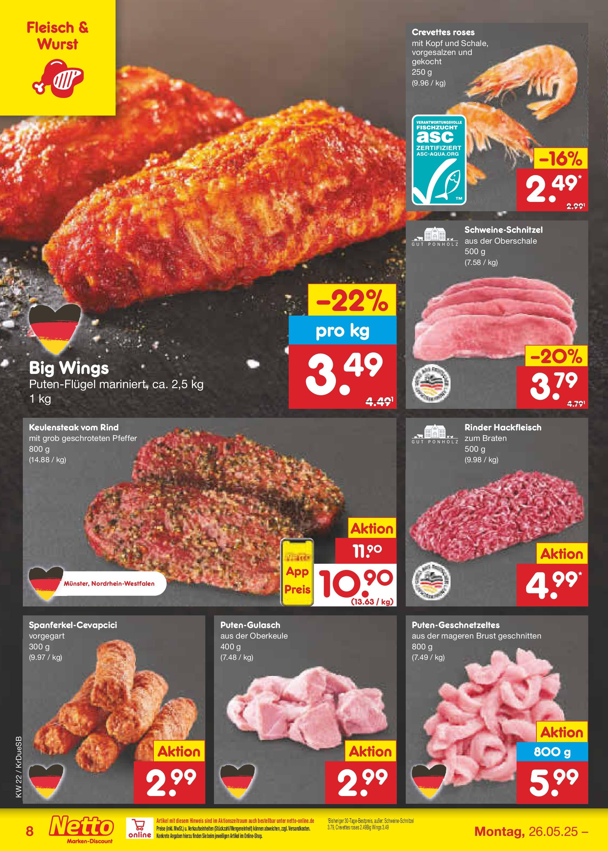 Netto Marken-Discount prospekt Düsseldorf-Rath (ab 26.05.2025) » Angebote | Seite: 10 | Produkte: Pfeffer, Steak, Fleisch, Hackfleisch