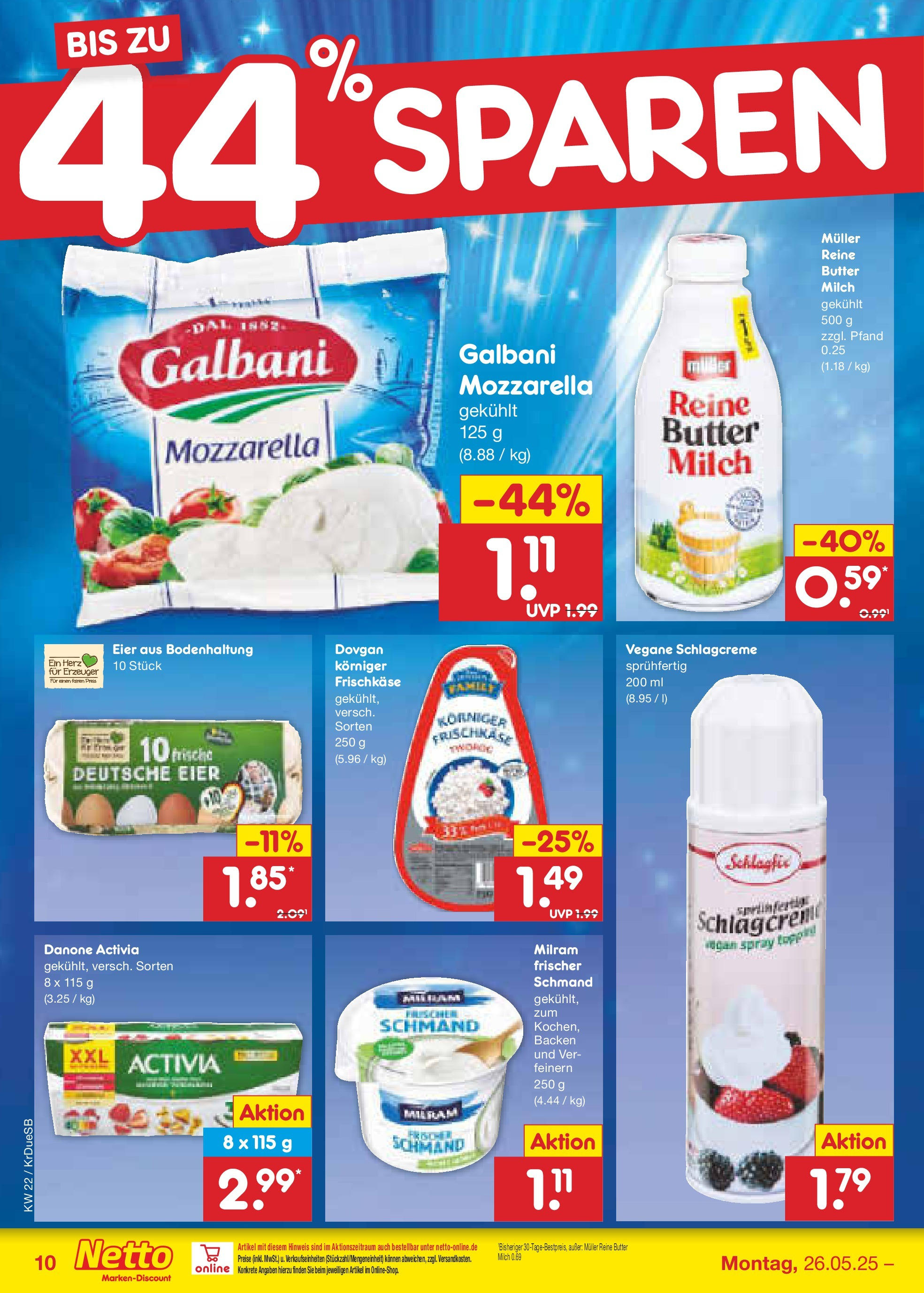 Netto Marken-Discount prospekt Düsseldorf-Rath (ab 26.05.2025) » Angebote | Seite: 14 | Produkte: Danone activia, Butter, Mozzarella, Frischkase