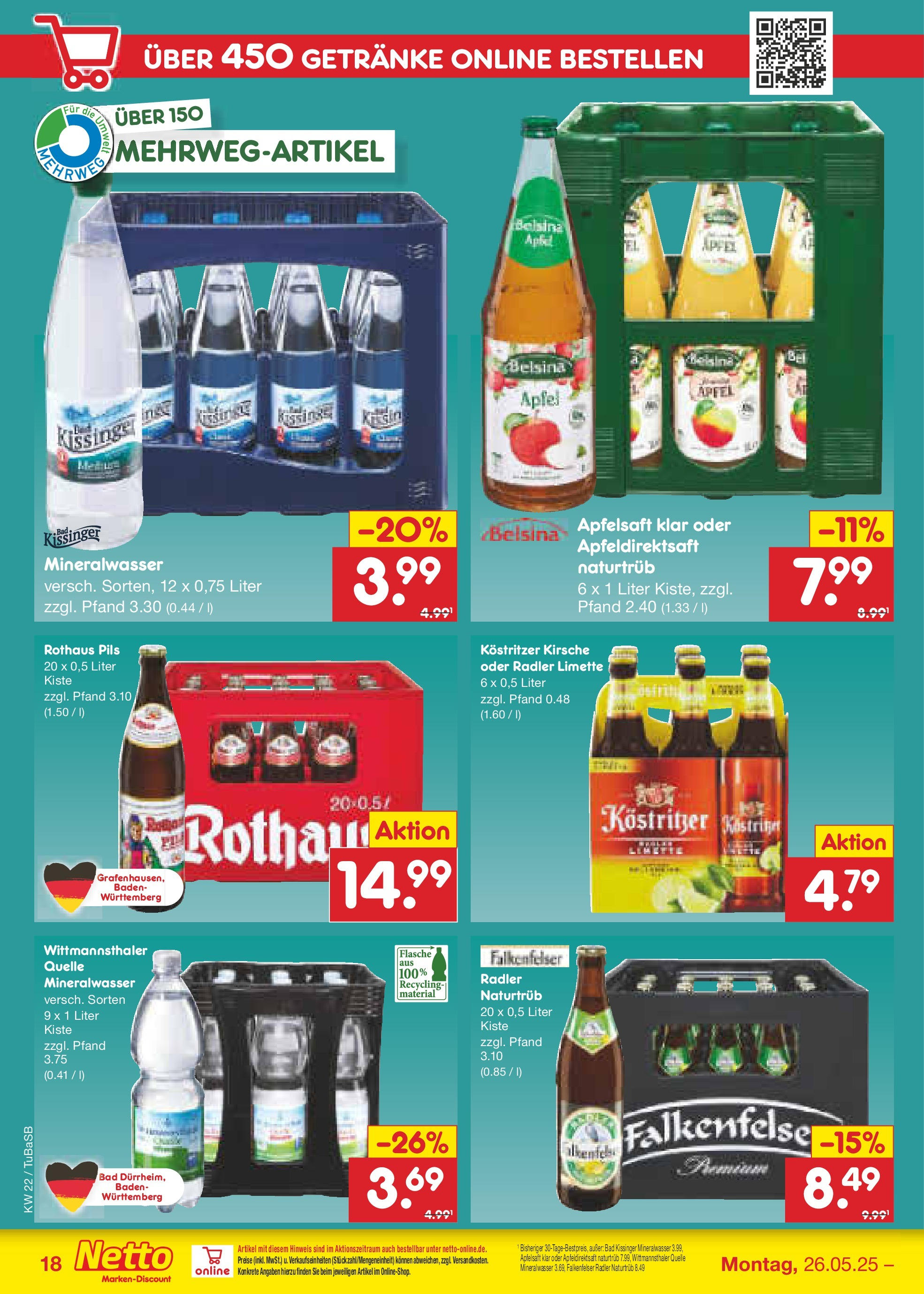 Netto Marken-Discount prospekt Lahr-Langenwinkel (ab 26.05.2025) » Angebote | Seite: 26 | Produkte: Kostritzer, Pils, Mineralwasser, Limette
