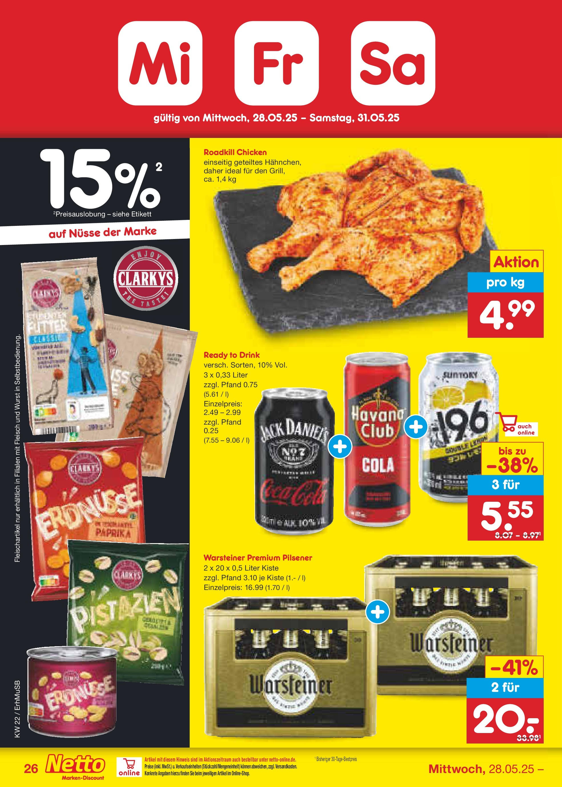 Netto Marken-Discount prospekt München	 (ab 26.05.2025) » Angebote | Seite: 44 | Produkte: Erdnüsse, Pistazien, Warsteiner, Fleisch