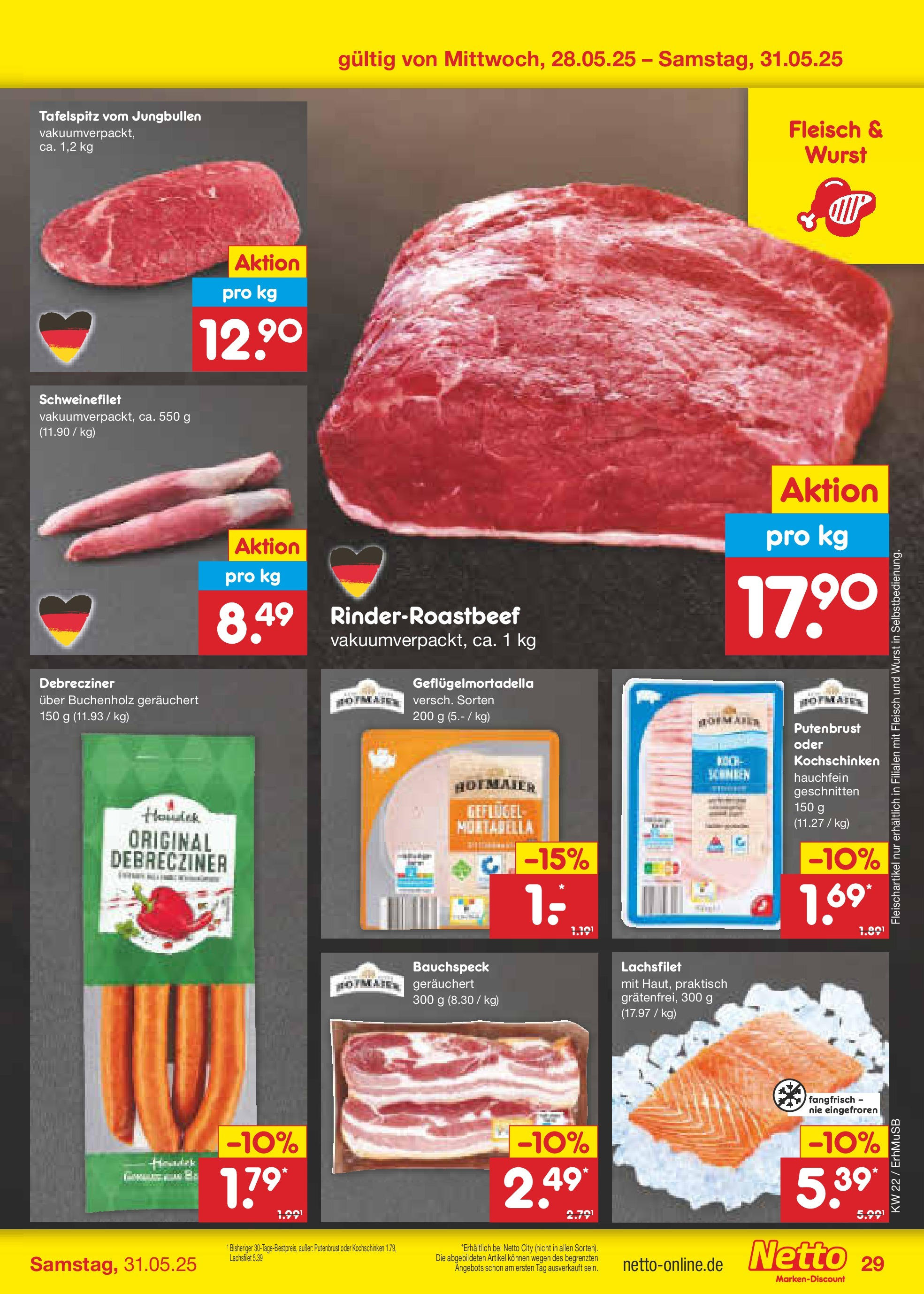 Netto Marken-Discount prospekt München	 (ab 26.05.2025) » Angebote | Seite: 47 | Produkte: Tafelspitz, Schweinefilet, Wurst, Fleisch