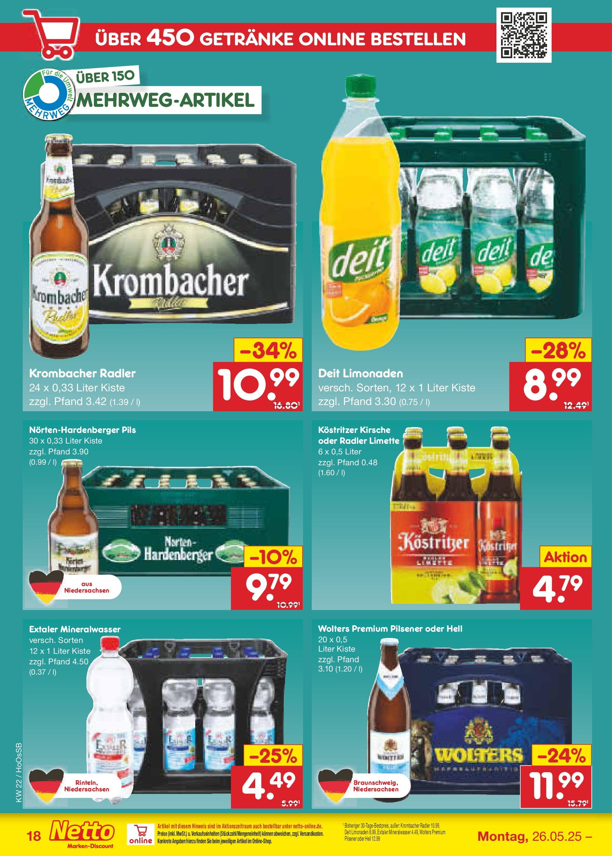 Netto Marken-Discount prospekt Braunschweig-Lamme (ab 26.05.2025) » Angebote | Seite: 32 | Produkte: Pils, Mineralwasser, Radler, Limette