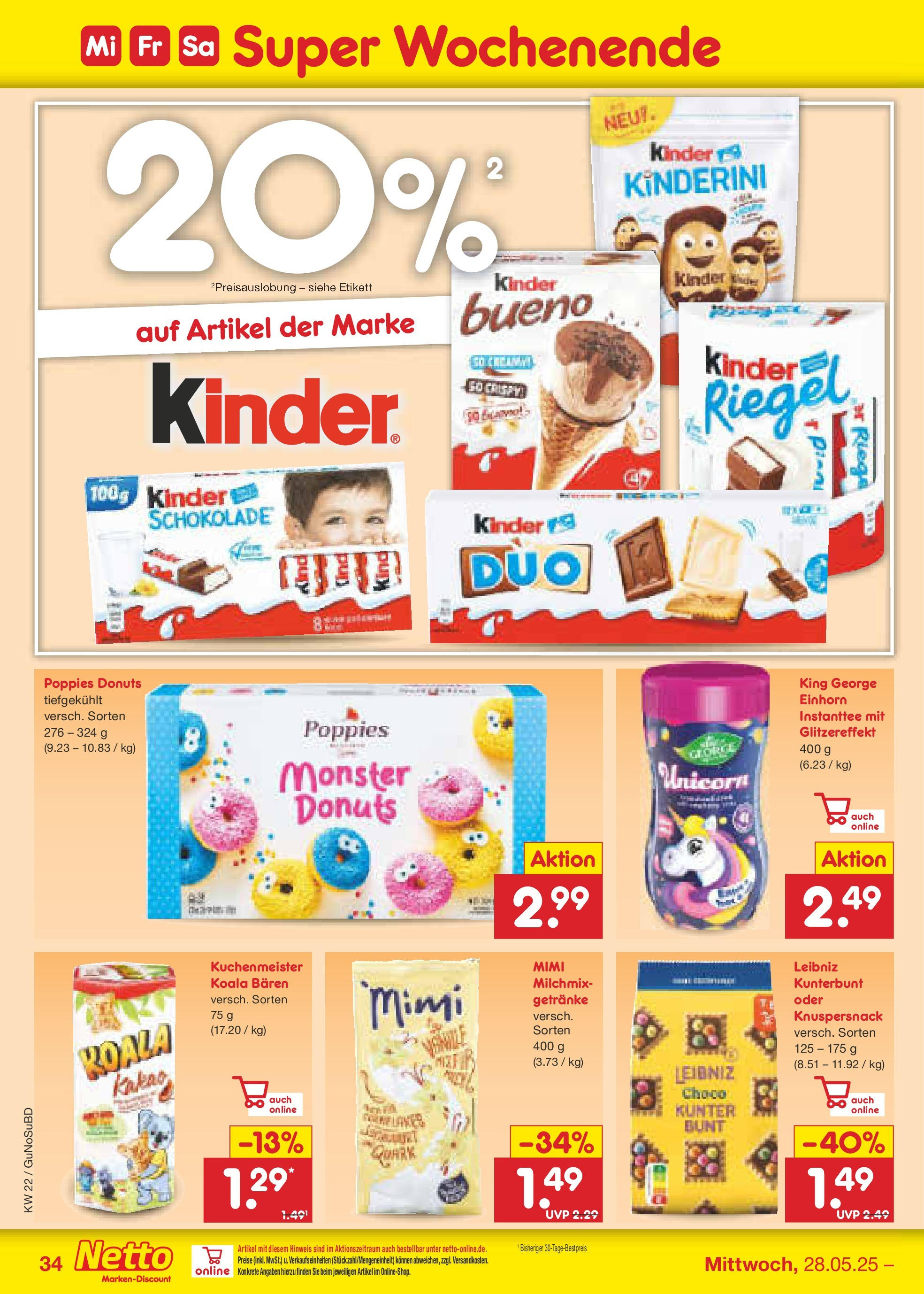 Netto Marken-Discount prospekt Glauchau (ab 26.05.2025) » Angebote | Seite: 54 | Produkte: Kinder schokolade, Kinder bueno, Kinder riegel, Donuts Netto Marken-Discount prospekt Glauchau (ab 26.05.2025) » Angebote | Seite: 54 | Produkte: Kinder schokolade, Kinder bueno, Kinder riegel, Donuts