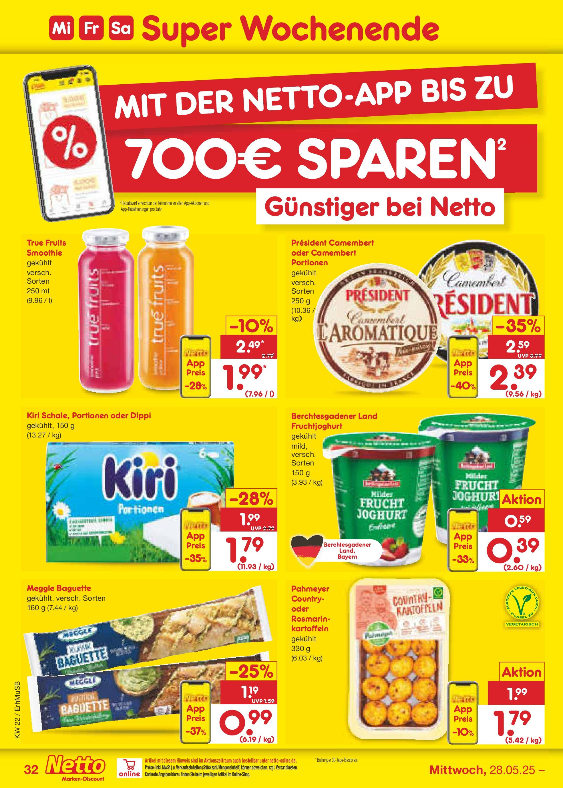 Netto Marken-Discount prospekt München	 (ab 26.05.2025) » Angebote | Seite: 52 | Produkte: Joghurt, Baguette, Fruchtjoghurt, Kartoffeln