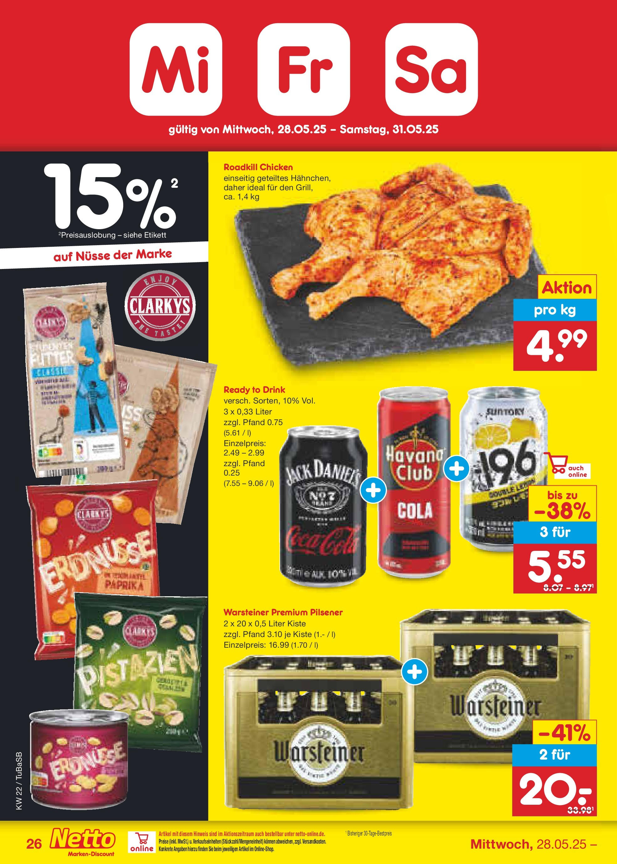 Netto Marken-Discount prospekt Lahr-Langenwinkel (ab 26.05.2025) » Angebote | Seite: 44 | Produkte: Erdnüsse, Coca cola, Jack Daniel's, Warsteiner