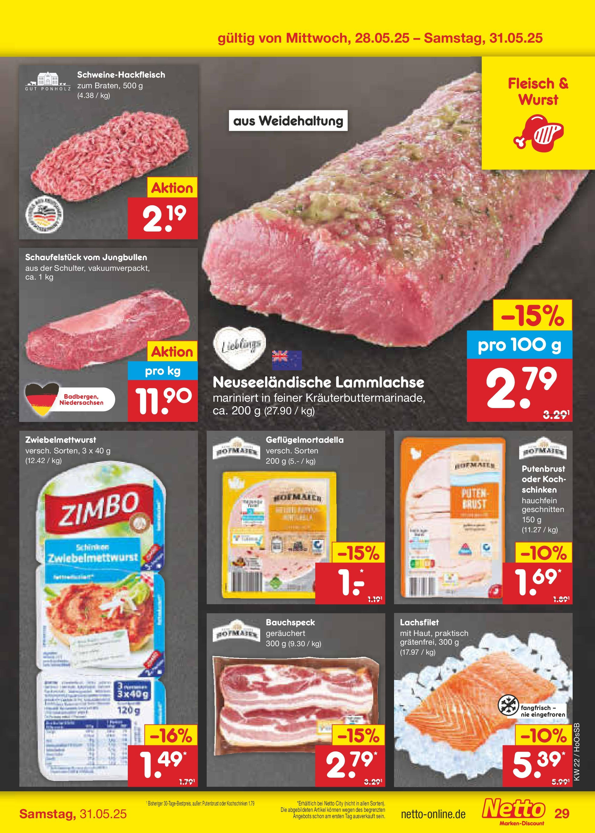 Netto Marken-Discount prospekt Braunschweig-Lamme (ab 26.05.2025) » Angebote | Seite: 49 | Produkte: Wurst, Schinken, Fleisch