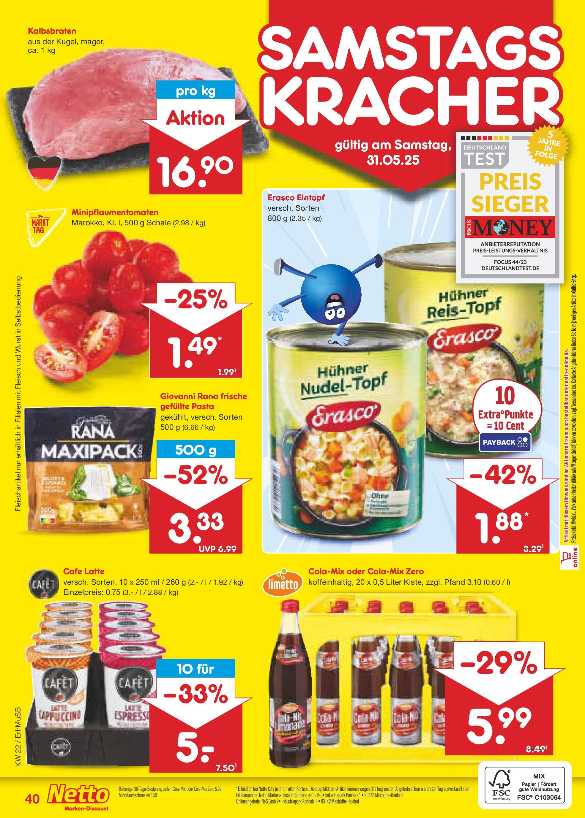 Netto Marken-Discount prospekt München	 (ab 26.05.2025) » Angebote | Seite: 62 | Produkte: Wurst, Pasta, Erasco, Fleisch