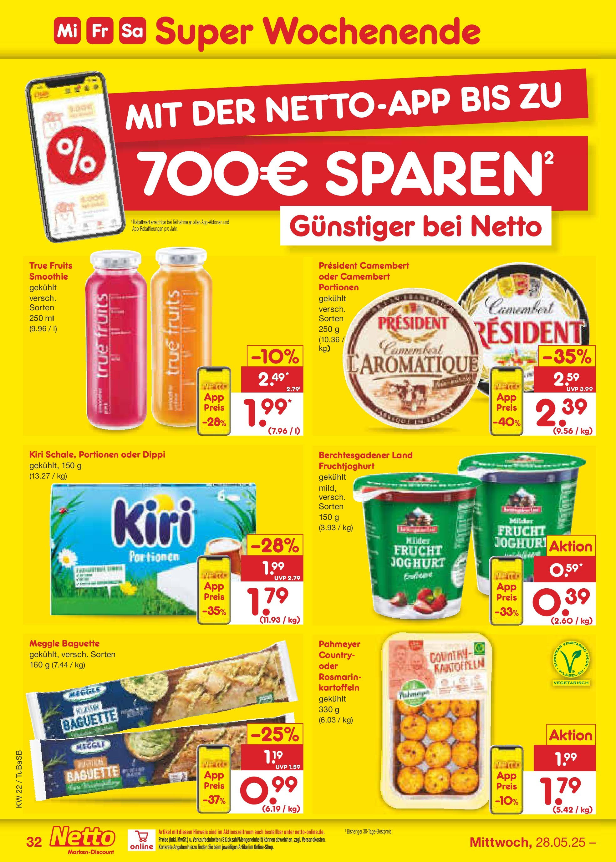 Netto Marken-Discount prospekt Lahr-Langenwinkel (ab 26.05.2025) » Angebote | Seite: 52 | Produkte: Joghurt, Baguette, Fruchtjoghurt, Kartoffeln