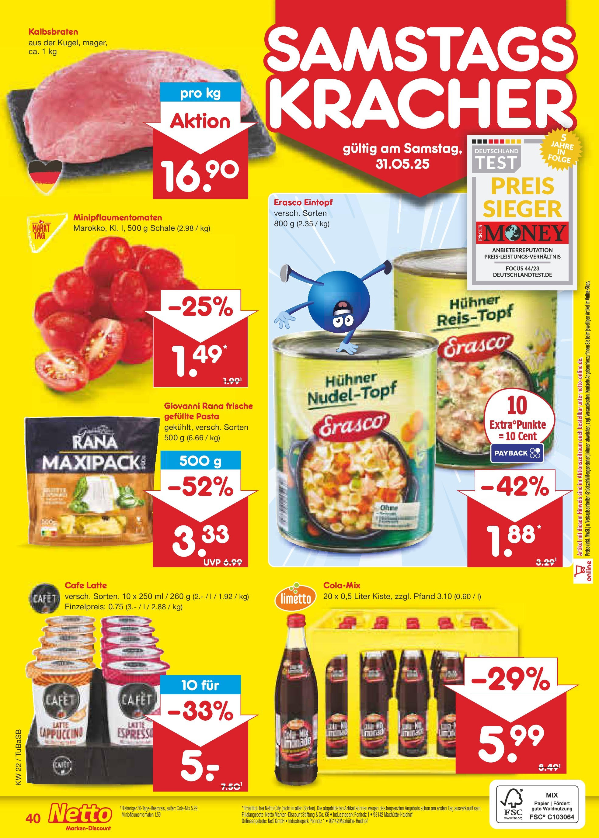 Netto Marken-Discount prospekt Lahr-Langenwinkel (ab 26.05.2025) » Angebote | Seite: 62 | Produkte: Cola, Pasta, Erasco