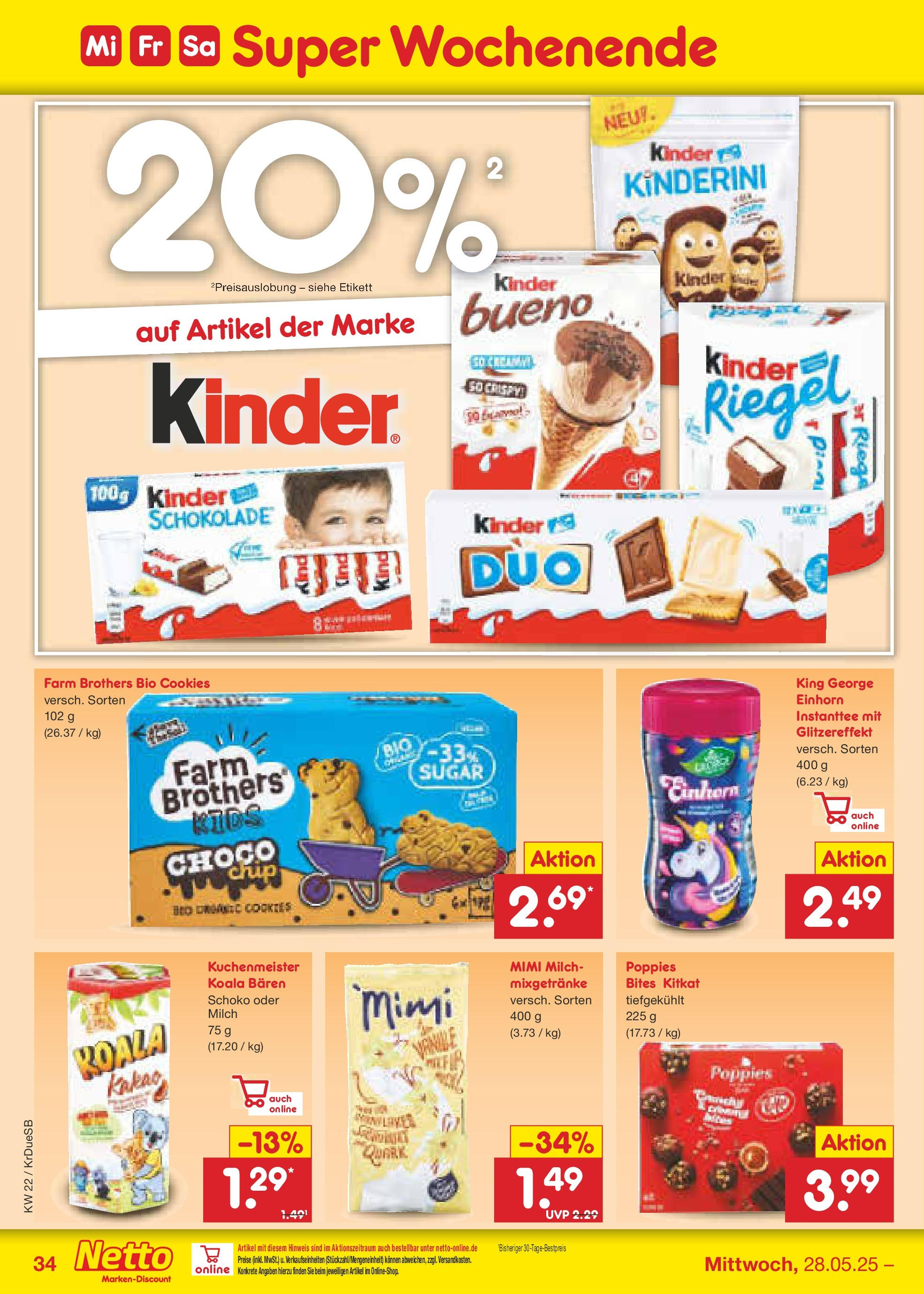 Netto Marken-Discount prospekt Düsseldorf-Rath (ab 26.05.2025) » Angebote | Seite: 54 | Produkte: Kinder schokolade, Milch, Kinder bueno, Kinder riegel