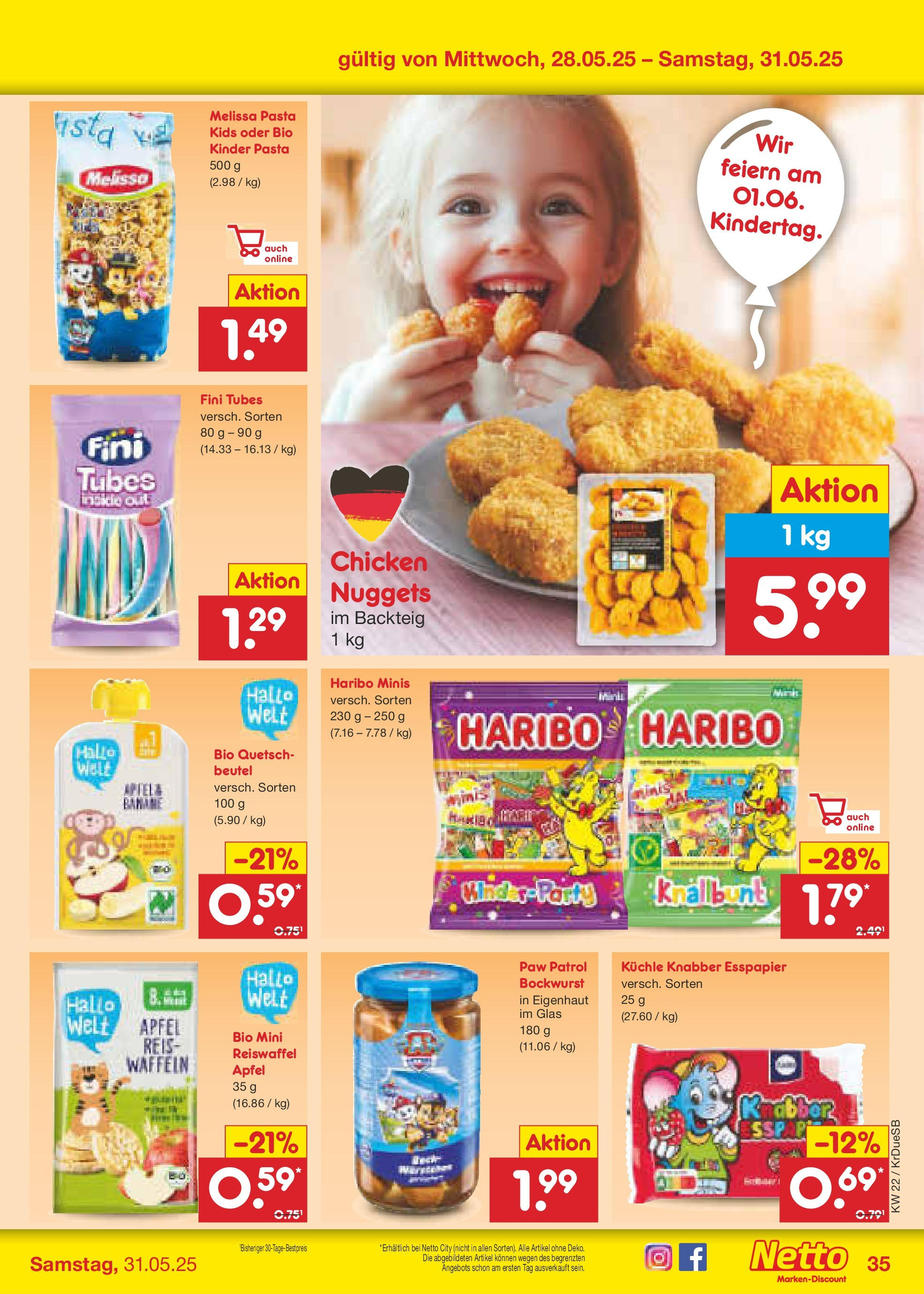 Netto Marken-Discount prospekt Düsseldorf-Rath (ab 26.05.2025) » Angebote | Seite: 55 | Produkte: Bockwurst, Haribo, Waffeln, Pasta