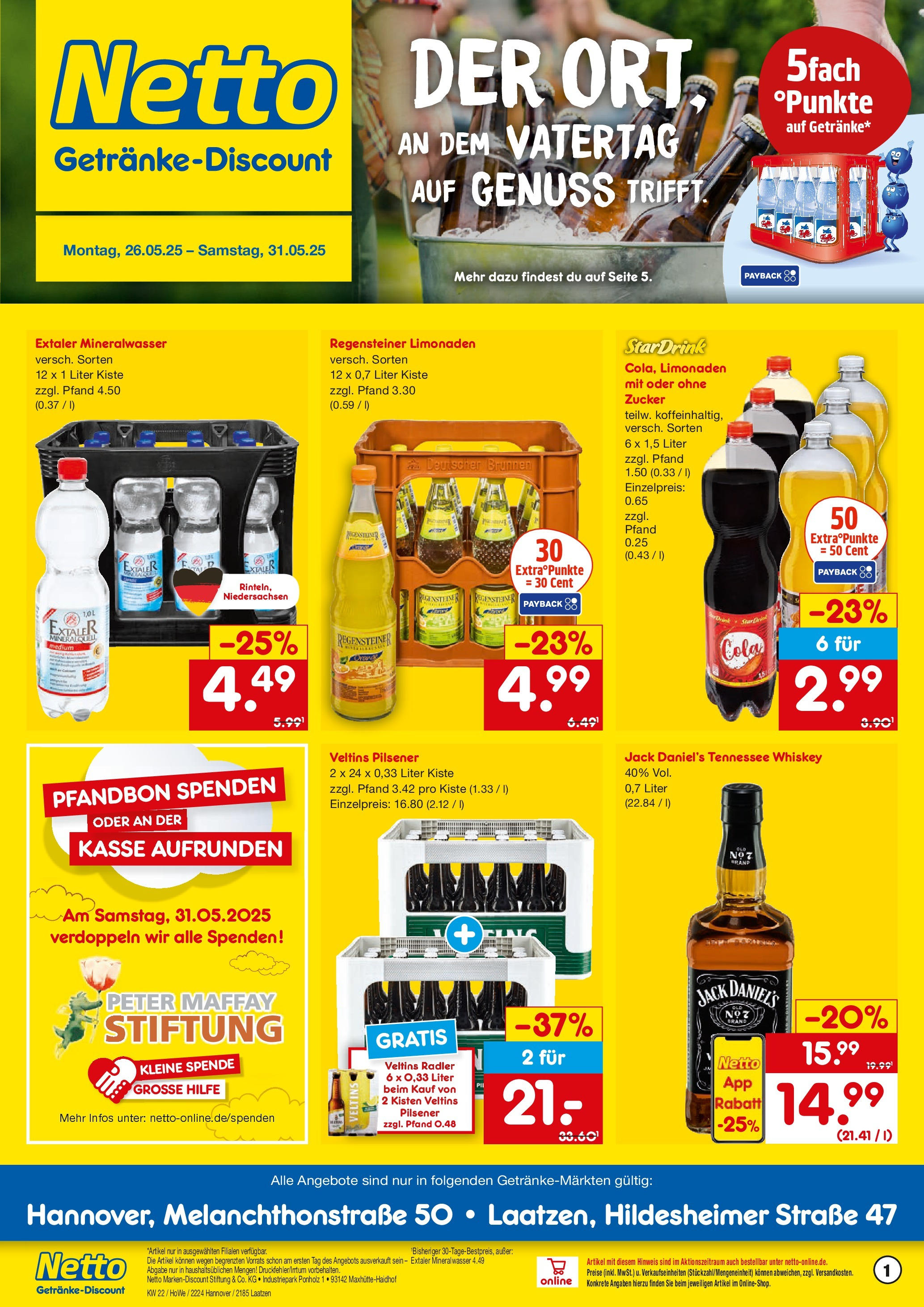 Netto Marken-Discount prospekt Laatzen	 (ab 26.05.2025) » Angebote | Seite: 1 | Produkte: Cola, Radler, Zucker, Whiskey