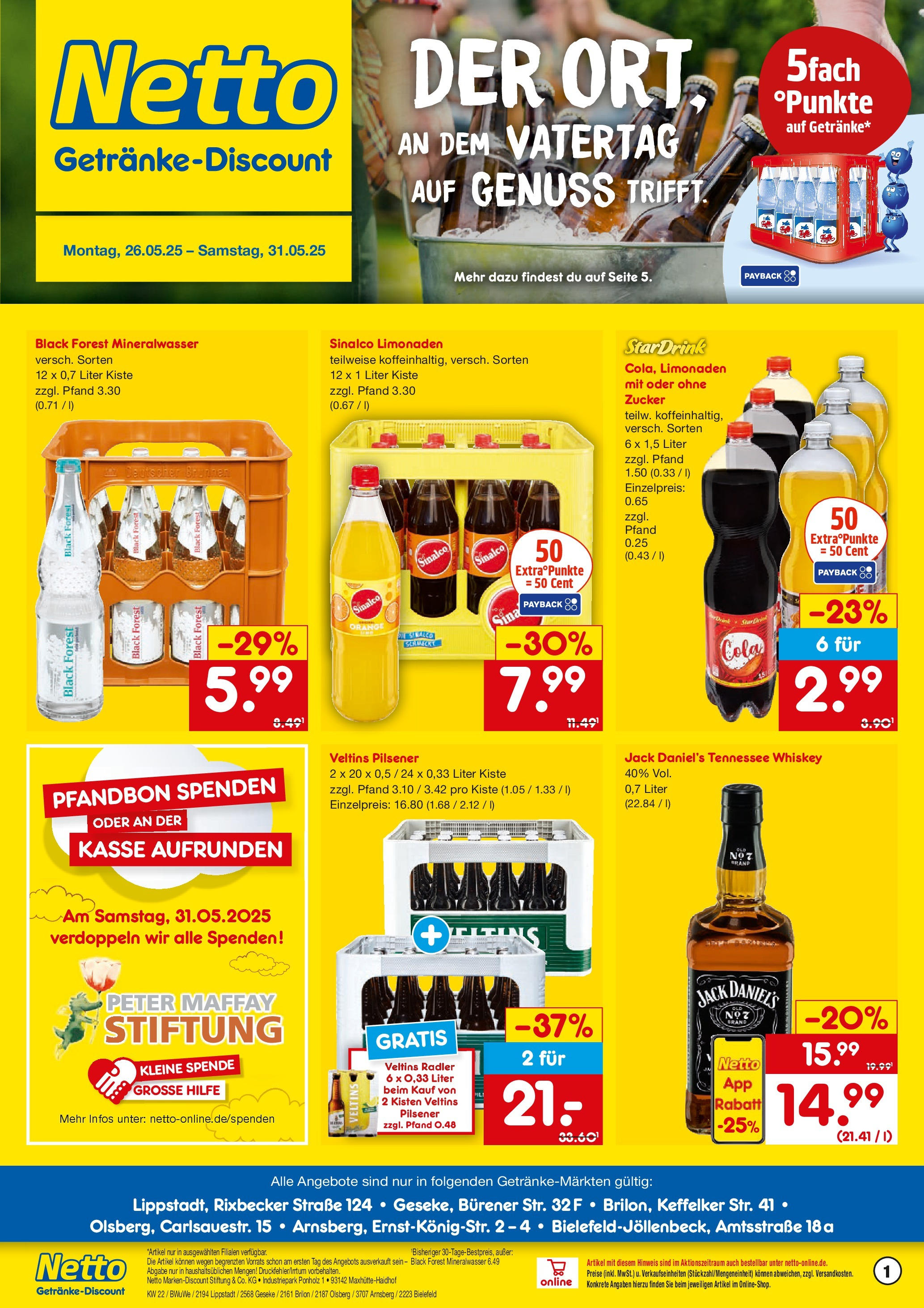 Netto Marken-Discount prospekt Bielefeld-Jöllenbeck	 (ab 26.05.2025) » Angebote | Seite: 1 | Produkte: Sinalco, Cola, Jack Daniel's, Veltins