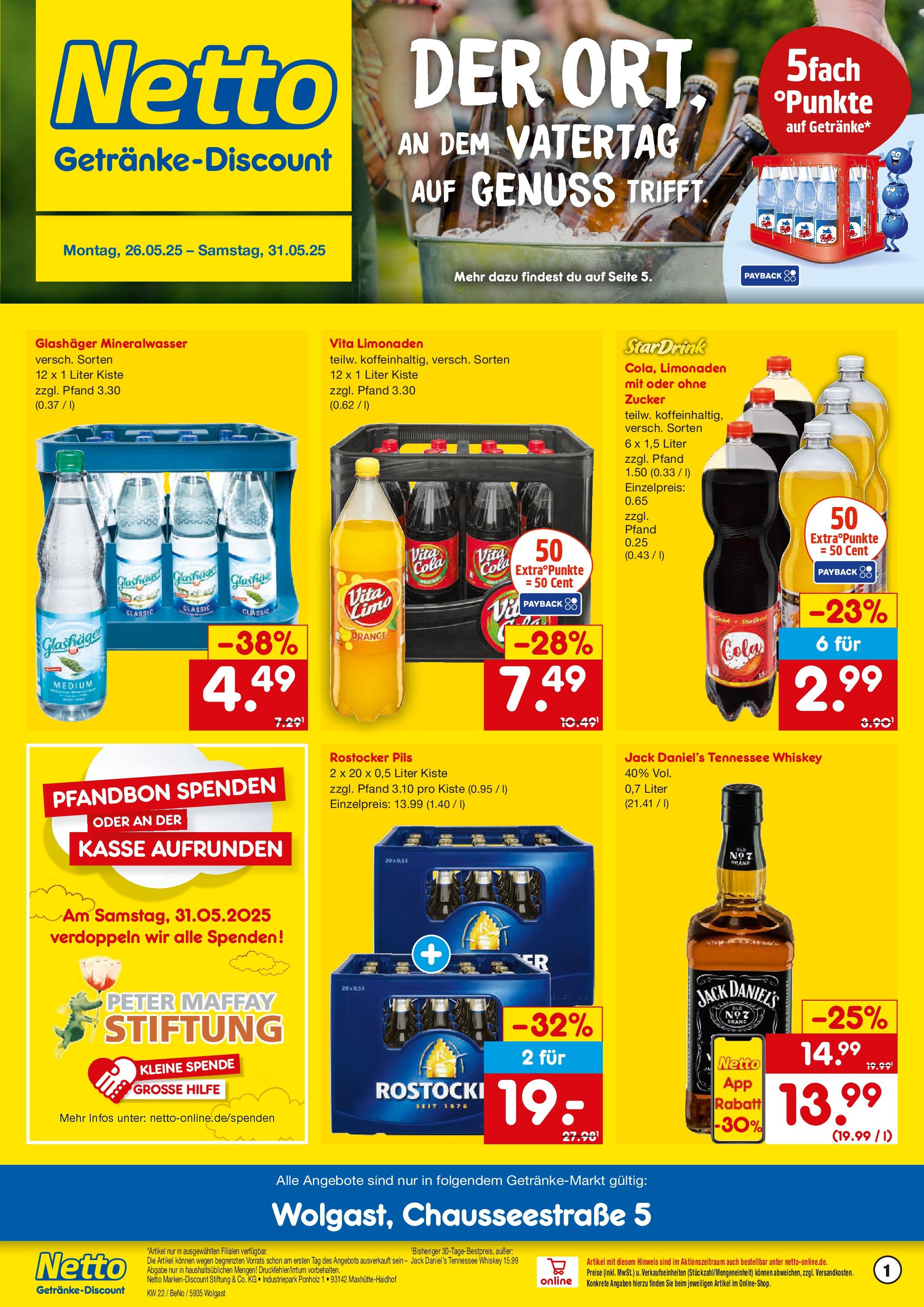Netto Marken-Discount prospekt Wolgast	 (ab 26.05.2025) » Angebote | Seite: 1 | Produkte: Cola, Pils, Jack Daniel's, Zucker