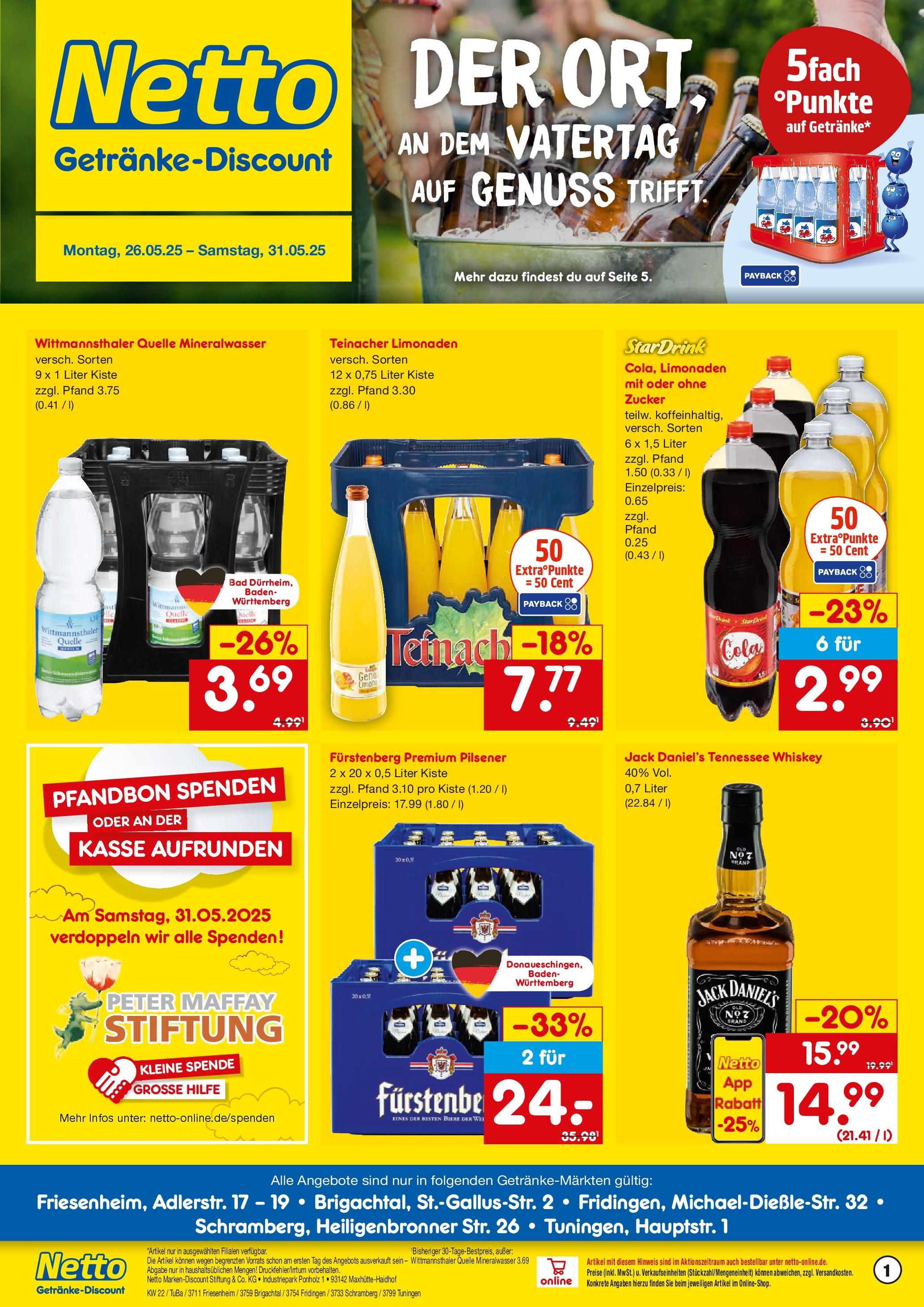 Netto Marken-Discount prospekt Fridingen	 (ab 26.05.2025) » Angebote | Seite: 1 | Produkte: Cola, Jack Daniel's, Mineralwasser, Zucker