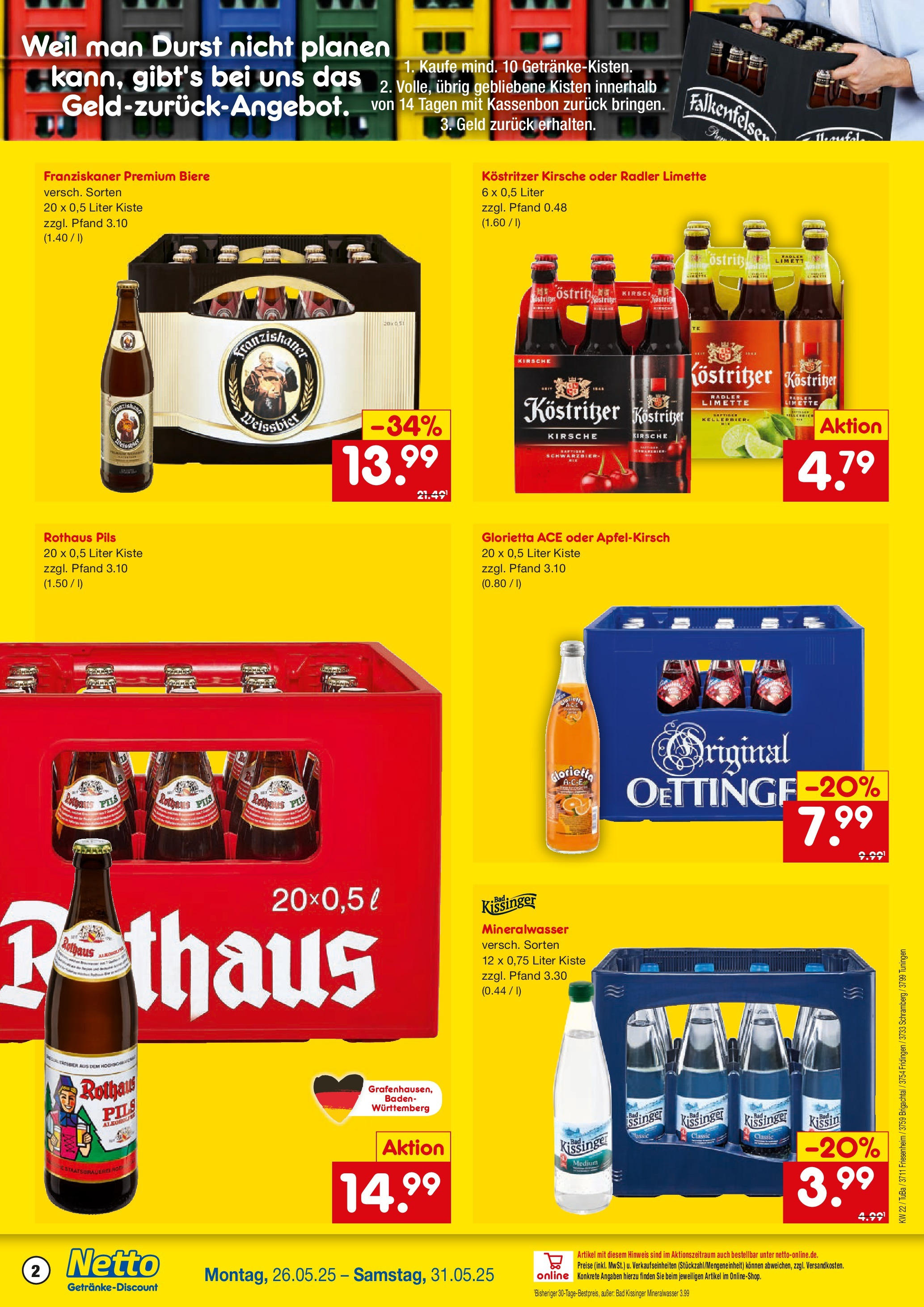 Netto Marken-Discount prospekt Fridingen	 (ab 26.05.2025) » Angebote | Seite: 2 | Produkte: Franziskaner, Weißbier, Pils, Mineralwasser