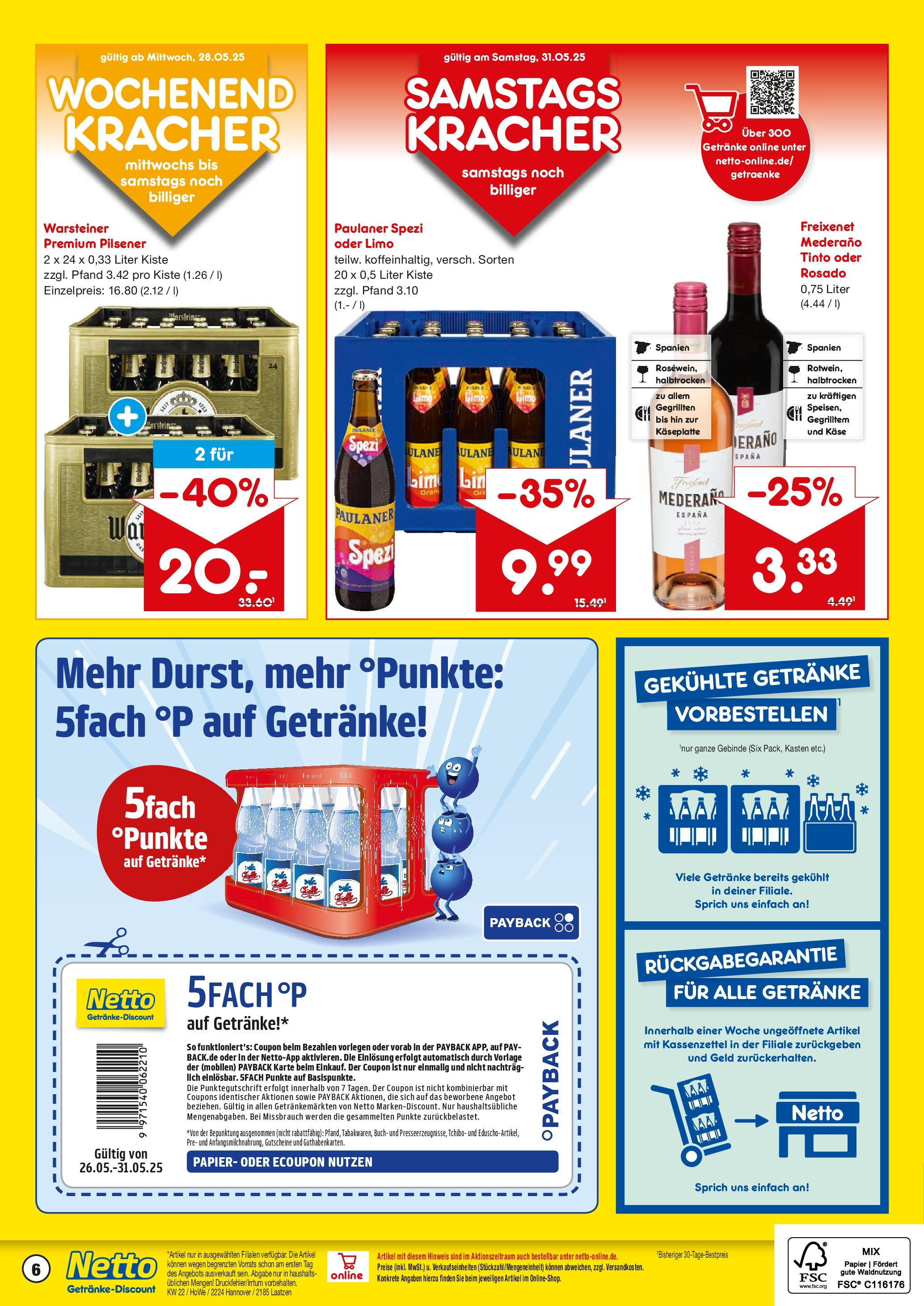 Netto Marken-Discount prospekt Laatzen	 (ab 26.05.2025) » Angebote | Seite: 6 | Produkte: Paulaner spezi, Freixenet mederano, Warsteiner, Paulaner