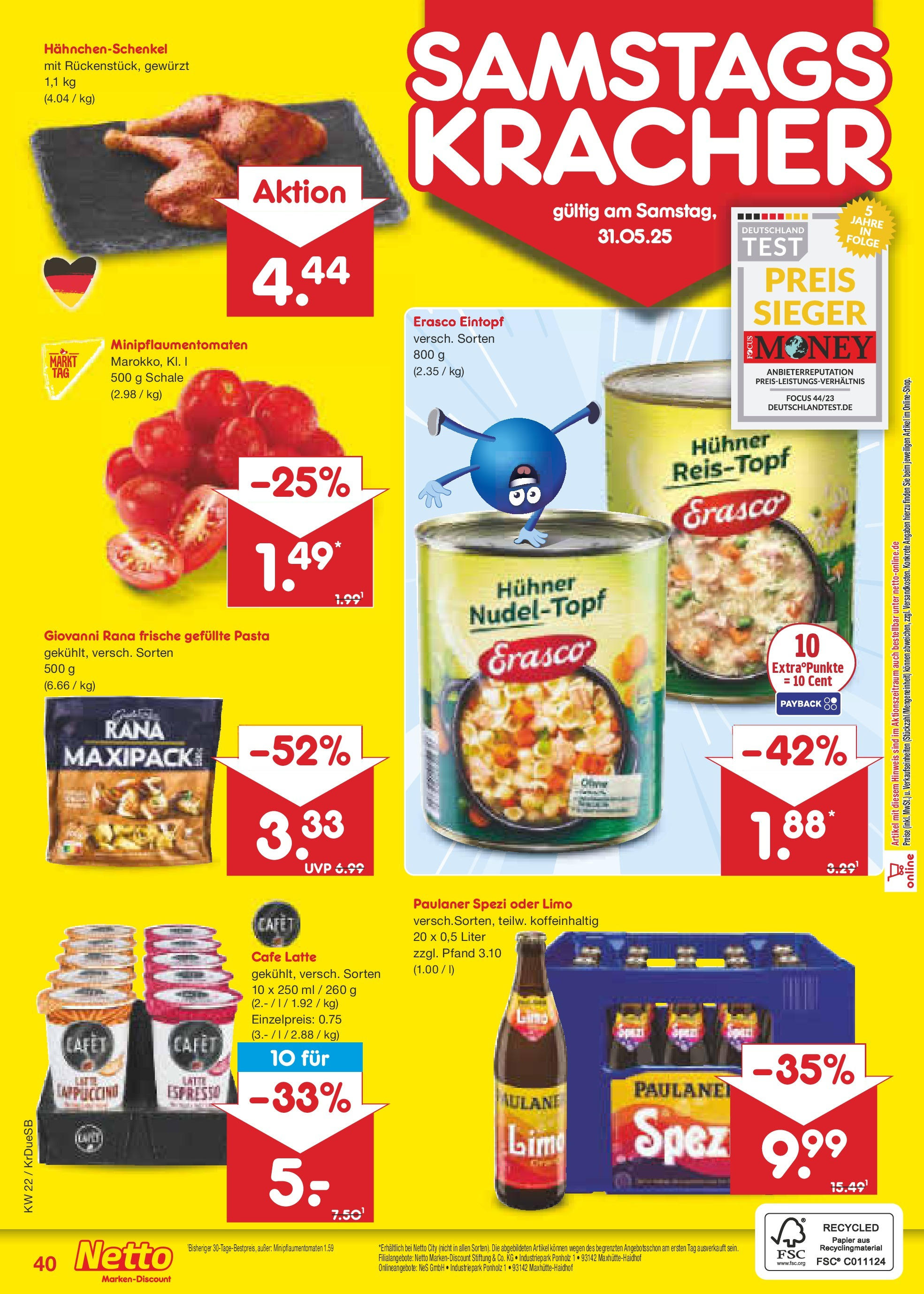 Netto Marken-Discount prospekt Düsseldorf-Rath (ab 26.05.2025) » Angebote | Seite: 62 | Produkte: Hahnchenschenkel, Paulaner spezi, Erasco, Paulaner