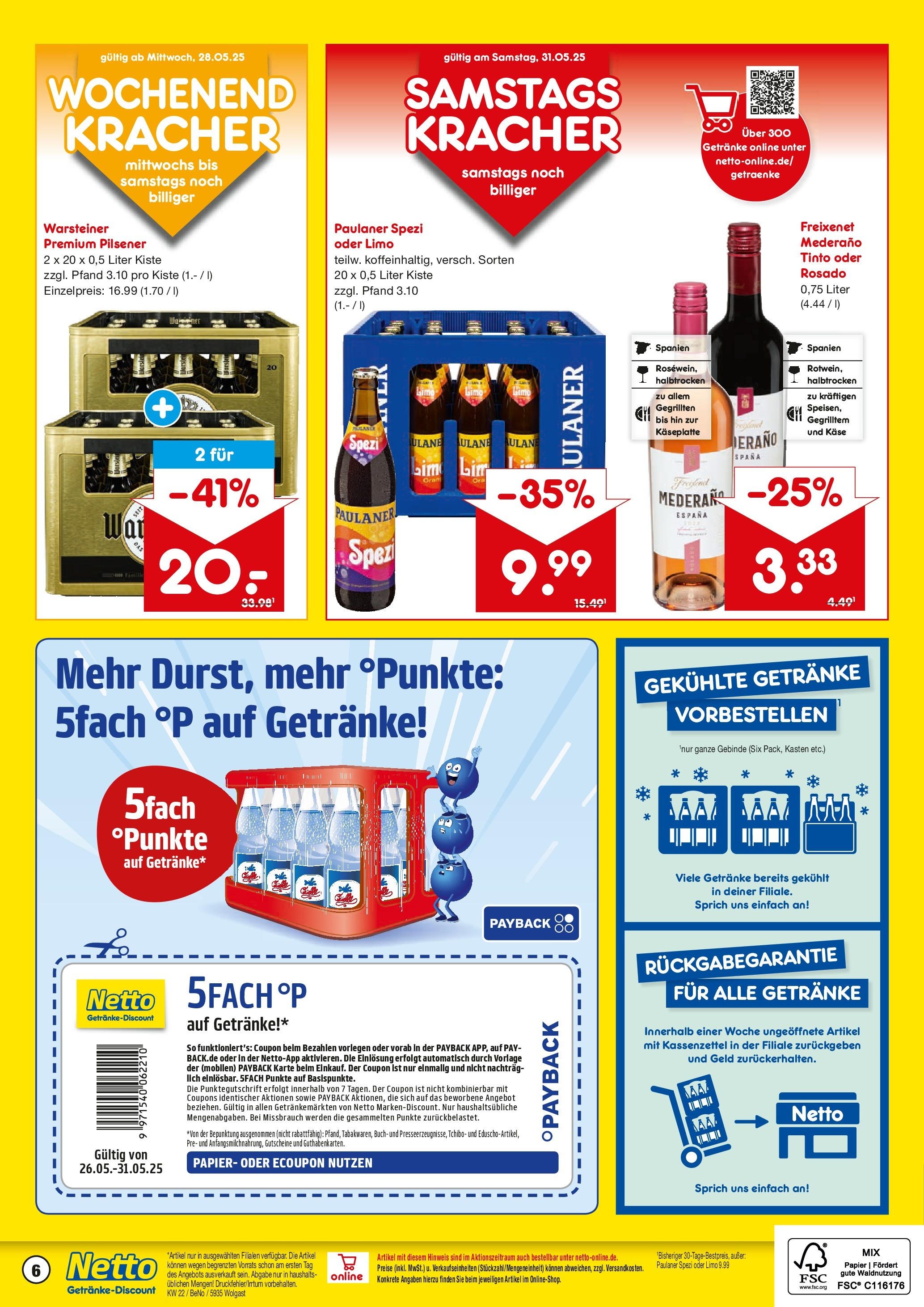 Netto Marken-Discount prospekt Wolgast	 (ab 26.05.2025) » Angebote | Seite: 6 | Produkte: Freixenet, Paulaner spezi, Warsteiner, Paulaner