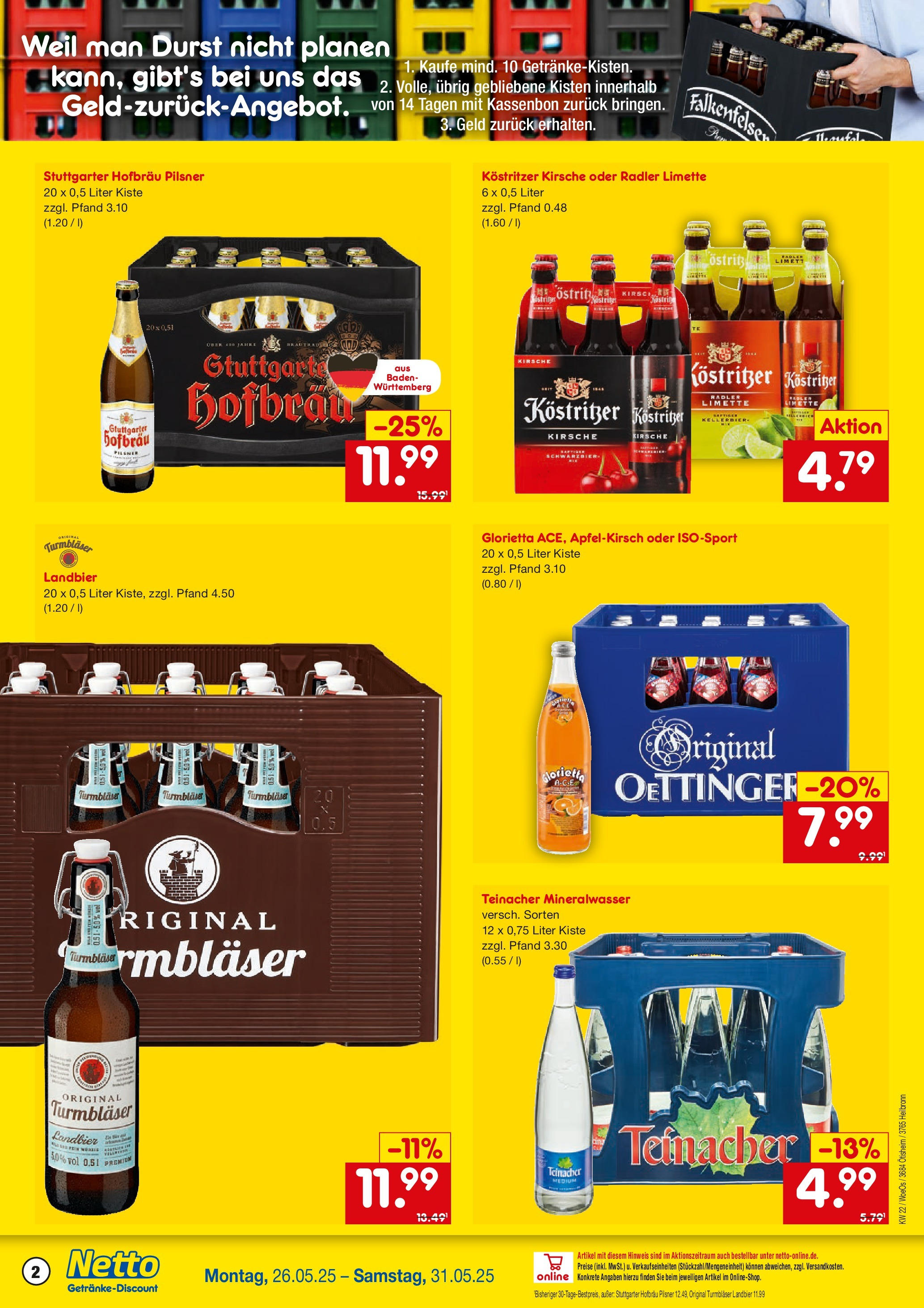 Netto Marken-Discount prospekt Heilbronn	 (ab 26.05.2025) » Angebote | Seite: 2 | Produkte: Kostritzer, Mineralwasser, Radler, Limette