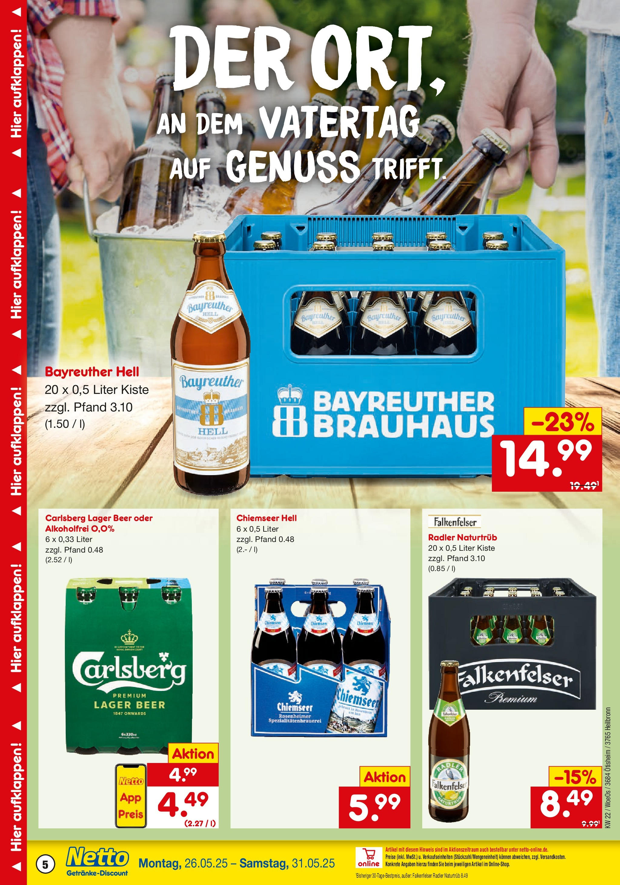 Netto Marken-Discount prospekt Heilbronn	 (ab 26.05.2025) » Angebote | Seite: 5 | Produkte: Bayreuther hell, Carlsberg, Radler
