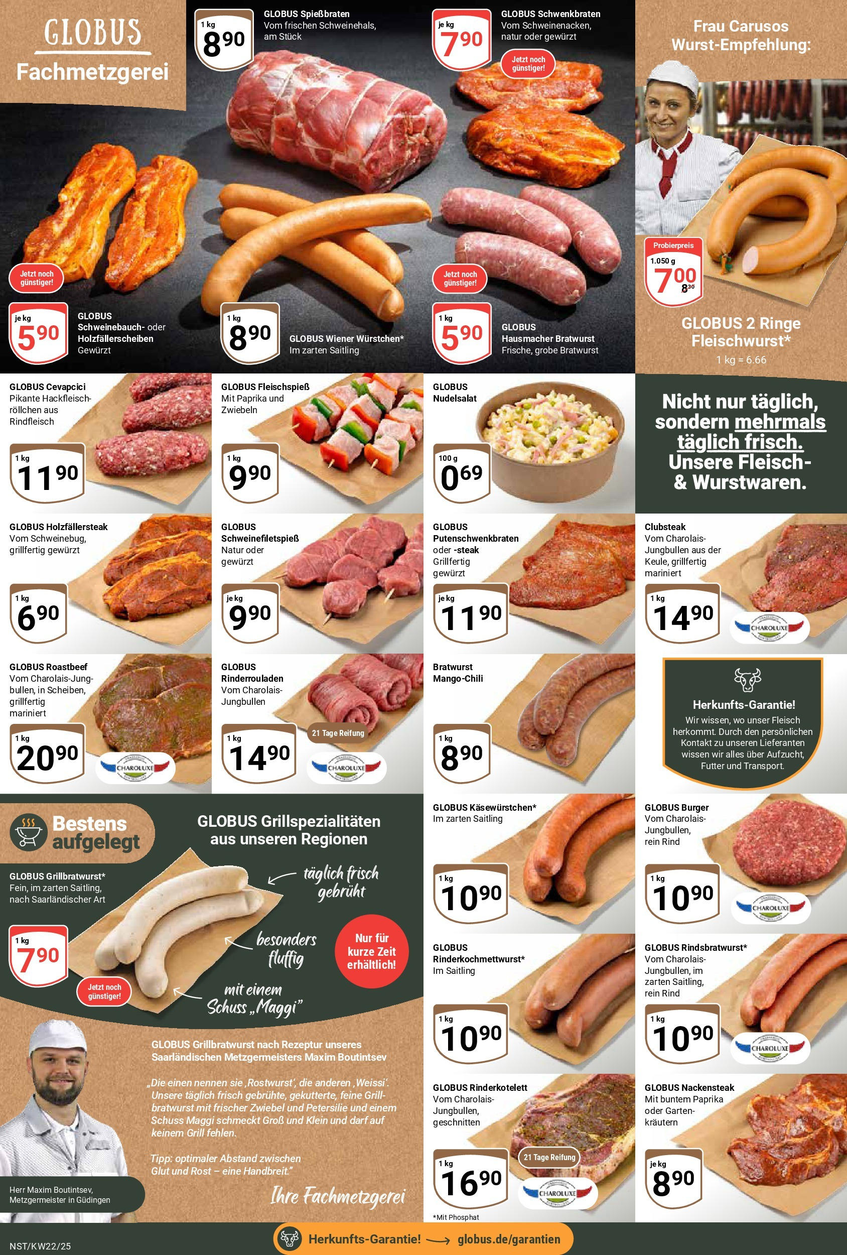 Globus prospekt Neustadt	 (ab 25.05.2025) » Angebote online | Seite: 9 | Produkte: Bratwurst, Cevapcici, Pasta, Steak