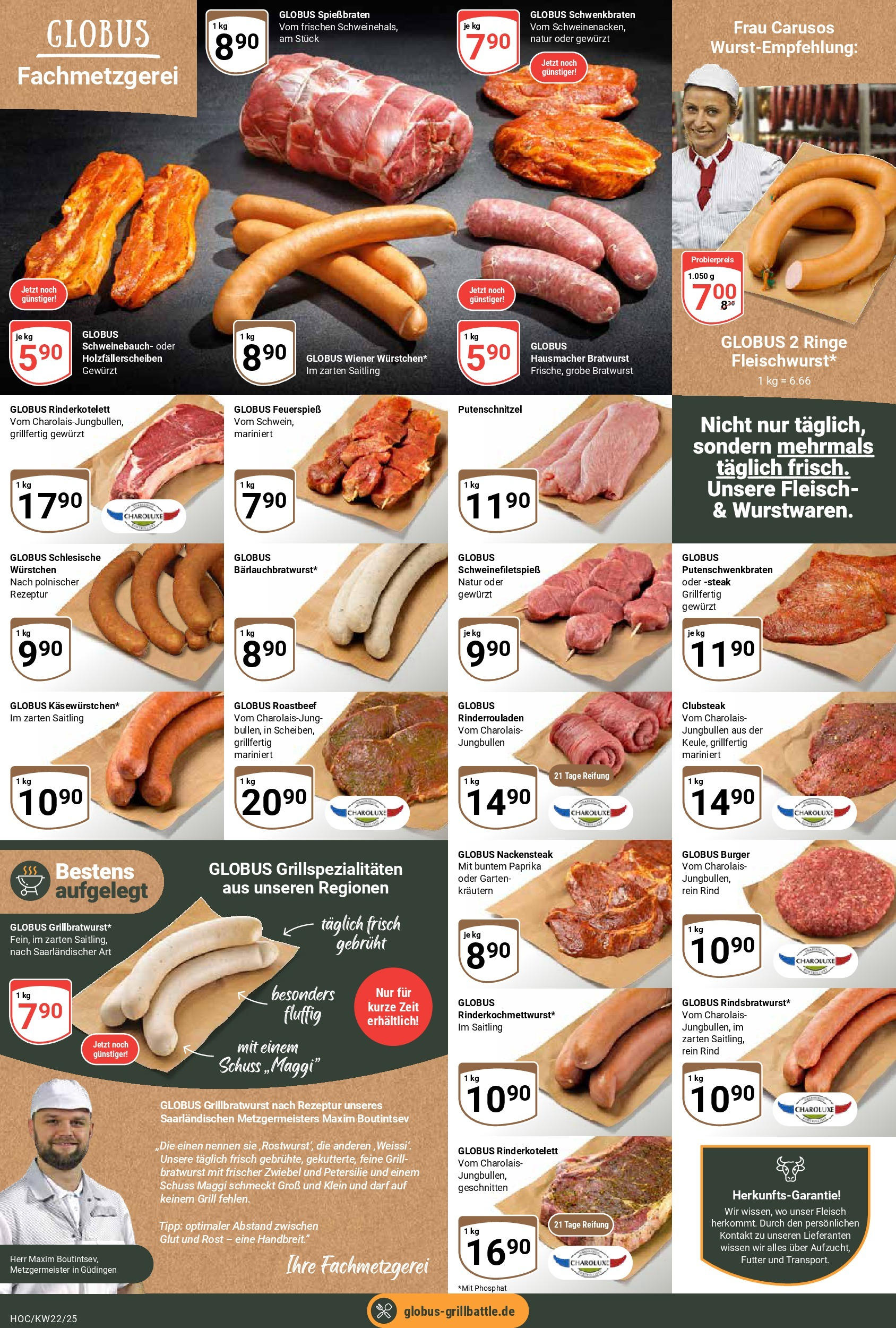 Globus prospekt Hockenheim	 (ab 25.05.2025) » Angebote online | Seite: 12 | Produkte: Rinderrouladen, Schweinebauch, Bratwurst, Paprika