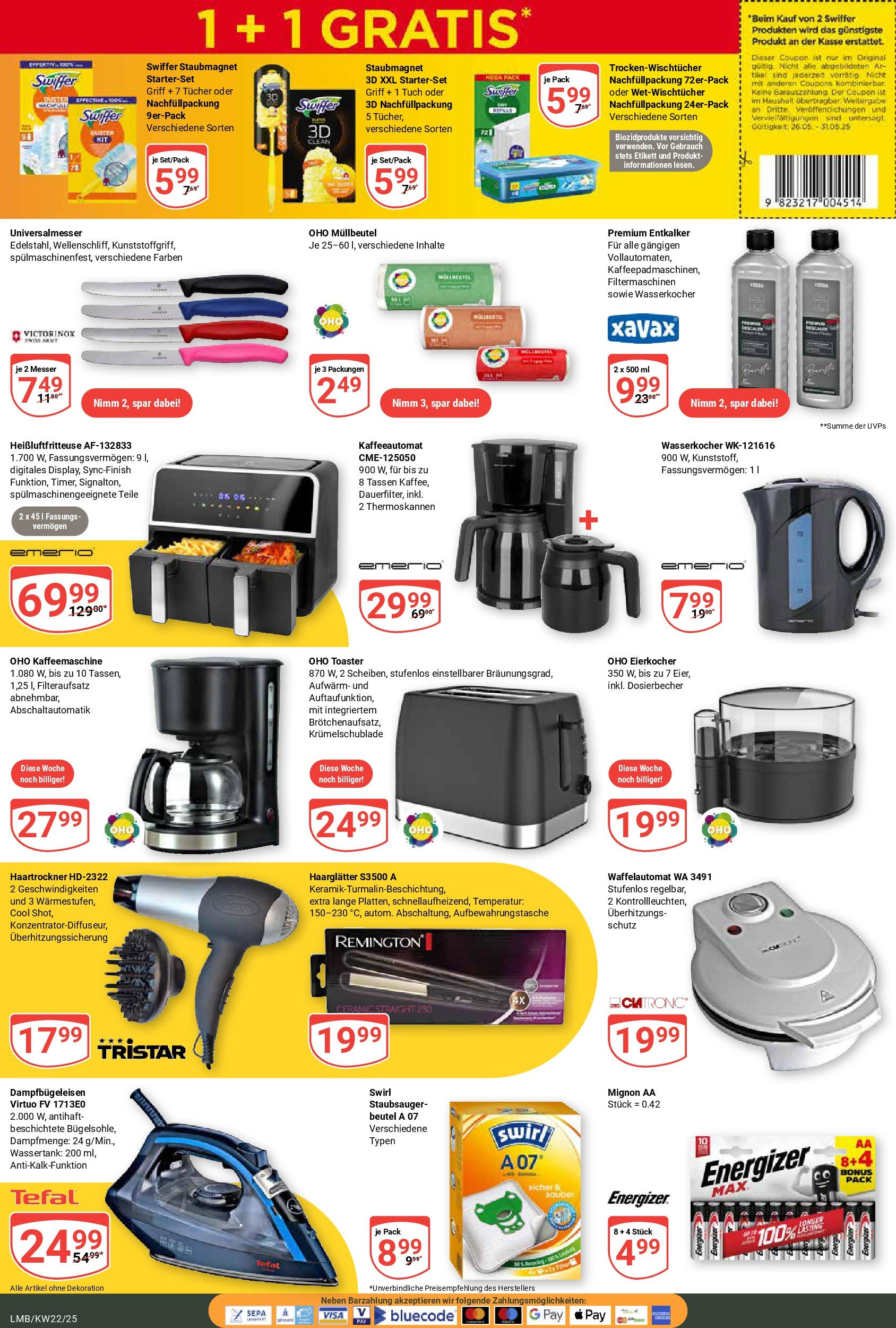 Globus prospekt Limburg	 (ab 25.05.2025) » Angebote online | Seite: 21 | Produkte: Wasserkocher, Haarglätter, Toaster, Swiffer