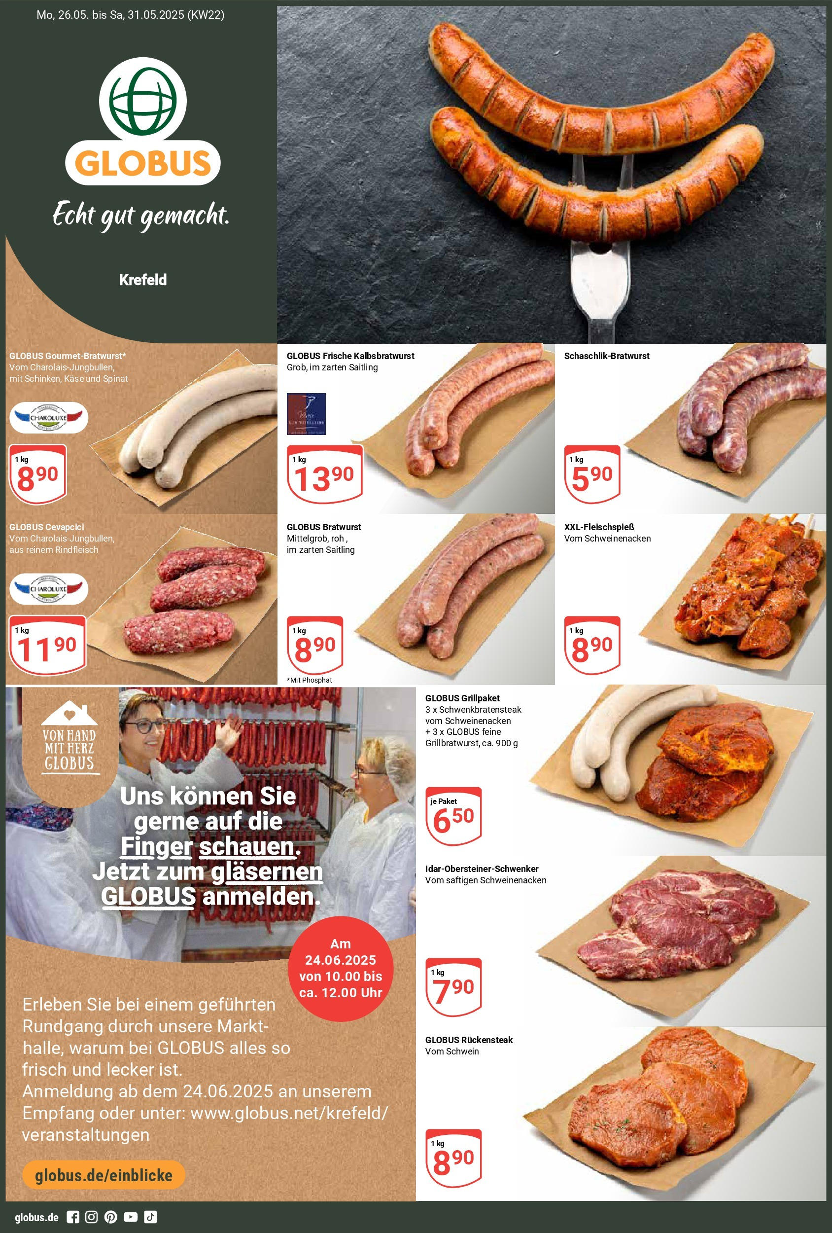Globus prospekt Krefeld	 (ab 25.05.2025) » Angebote online | Seite: 1 | Produkte: Käse, Bratwurst, Rindfleisch, Steak