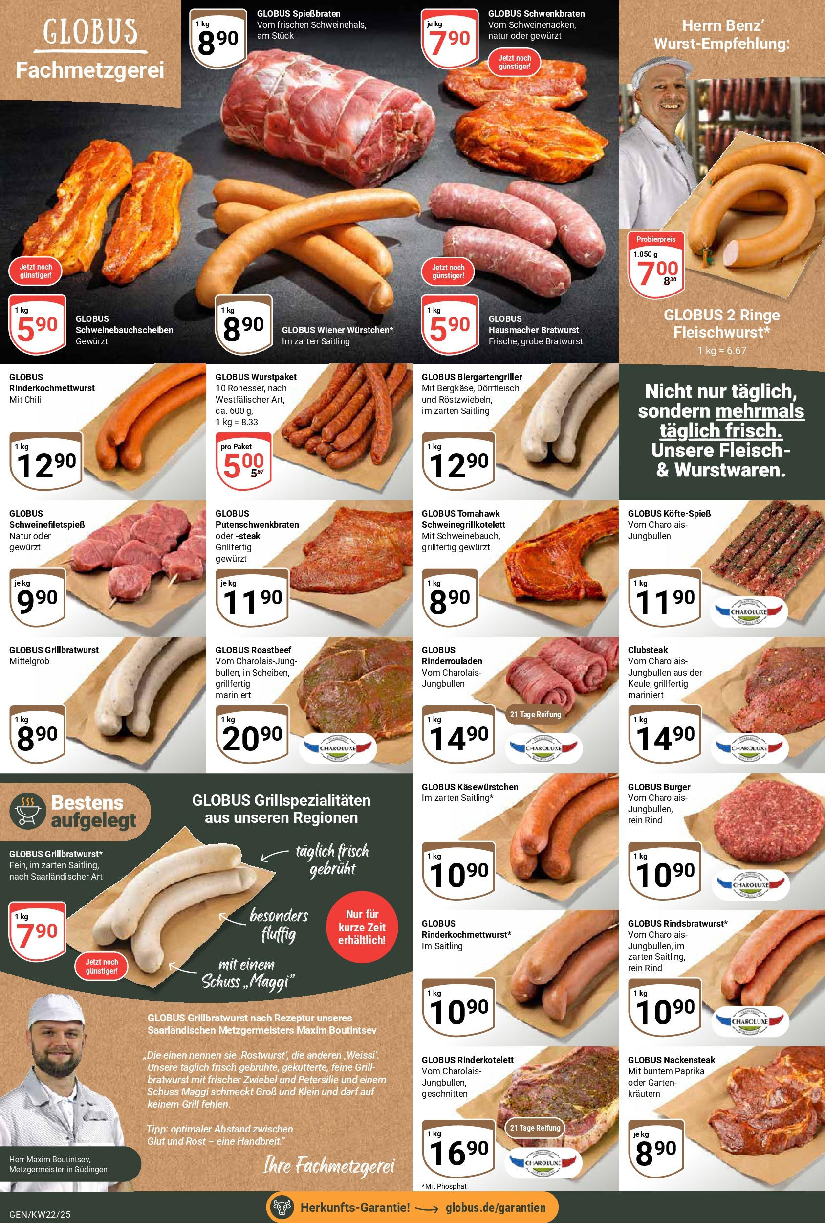 Globus prospekt Gensingen	 (ab 25.05.2025) » Angebote online | Seite: 10 | Produkte: Rinderrouladen, Burger, Paprika, Chili