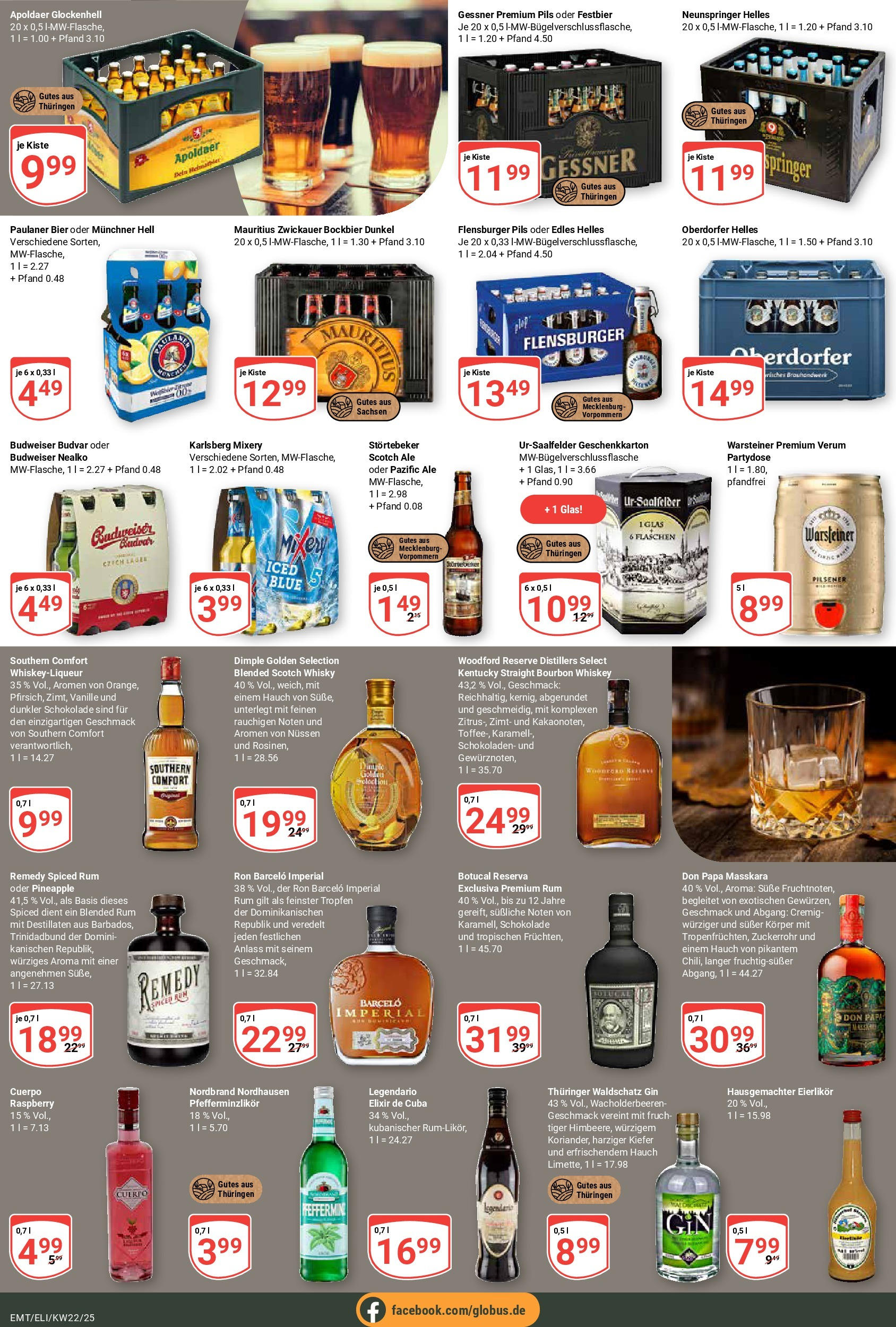 Globus prospekt Erfurt-Linderbach	 (ab 25.05.2025) » Angebote online | Seite: 17 | Produkte: Rum, Pils, Budweiser, Paulaner