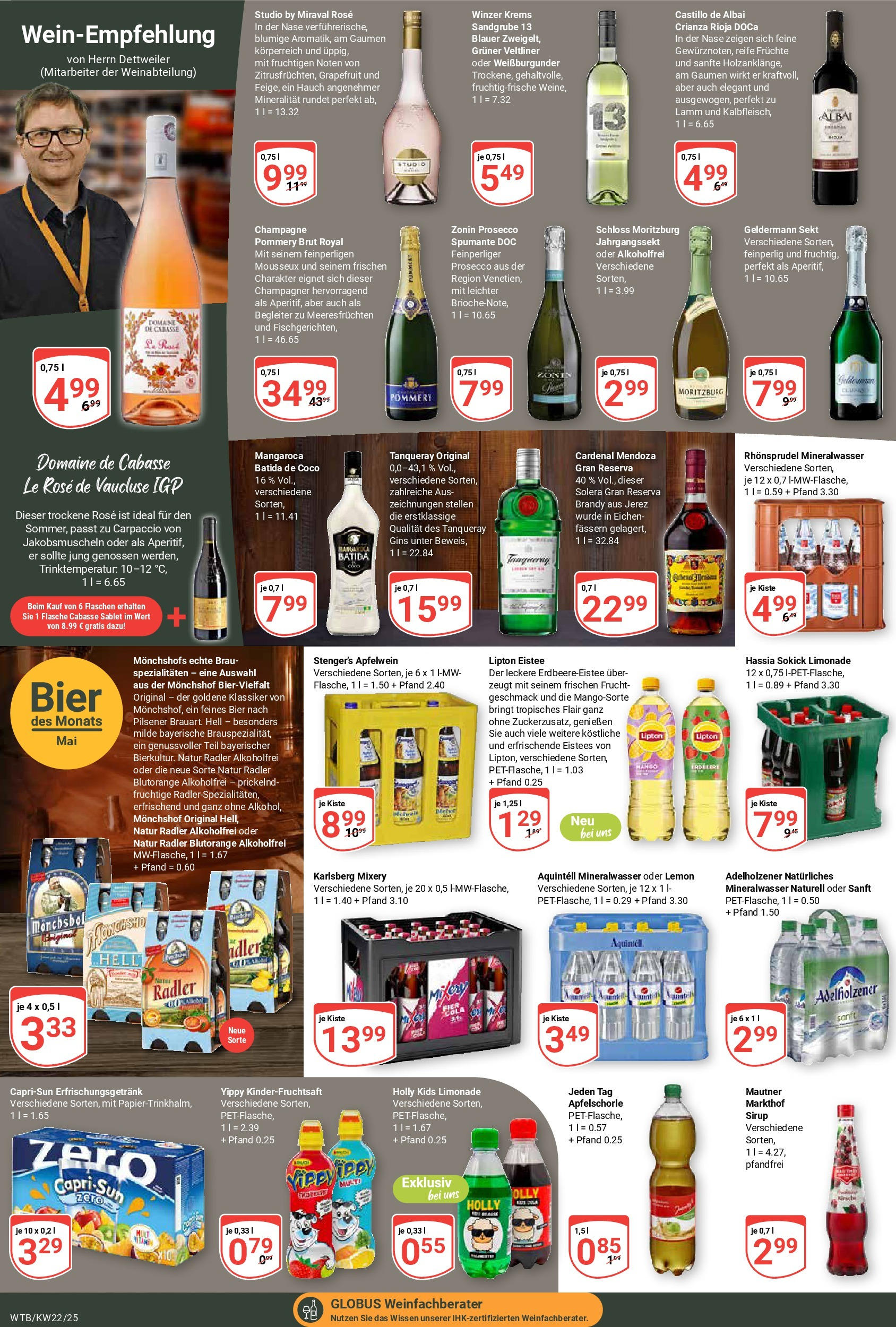 Globus prospekt Wächtersbach	 (ab 25.05.2025) » Angebote online | Seite: 18 | Produkte: Monchshof, Sekt, Rhonsprudel, Gin