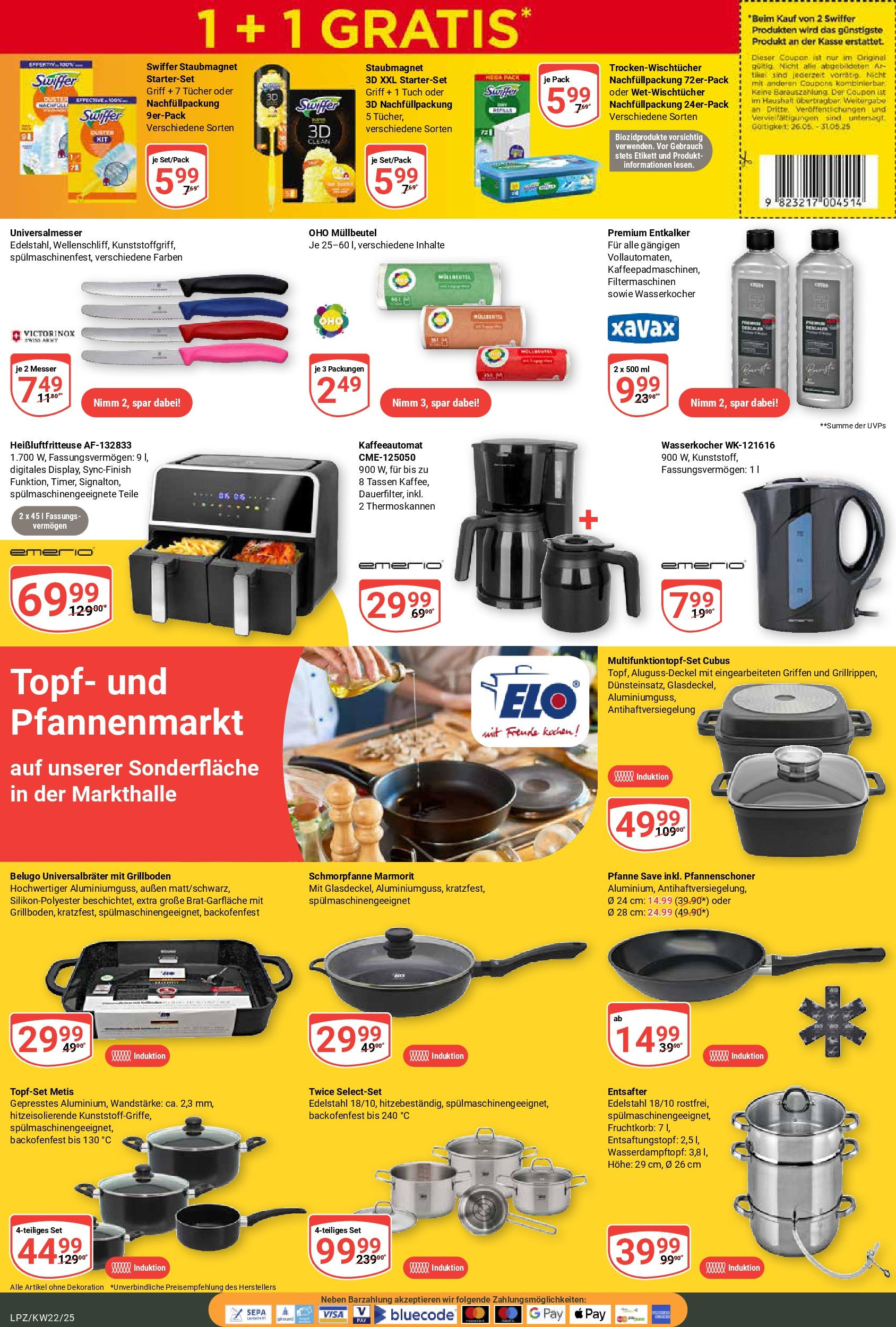 Globus prospekt Leipzig	 (ab 25.05.2025) » Angebote online | Seite: 26 | Produkte: Wasserkocher, Entsafter, Swiffer, Heißluftfritteuse