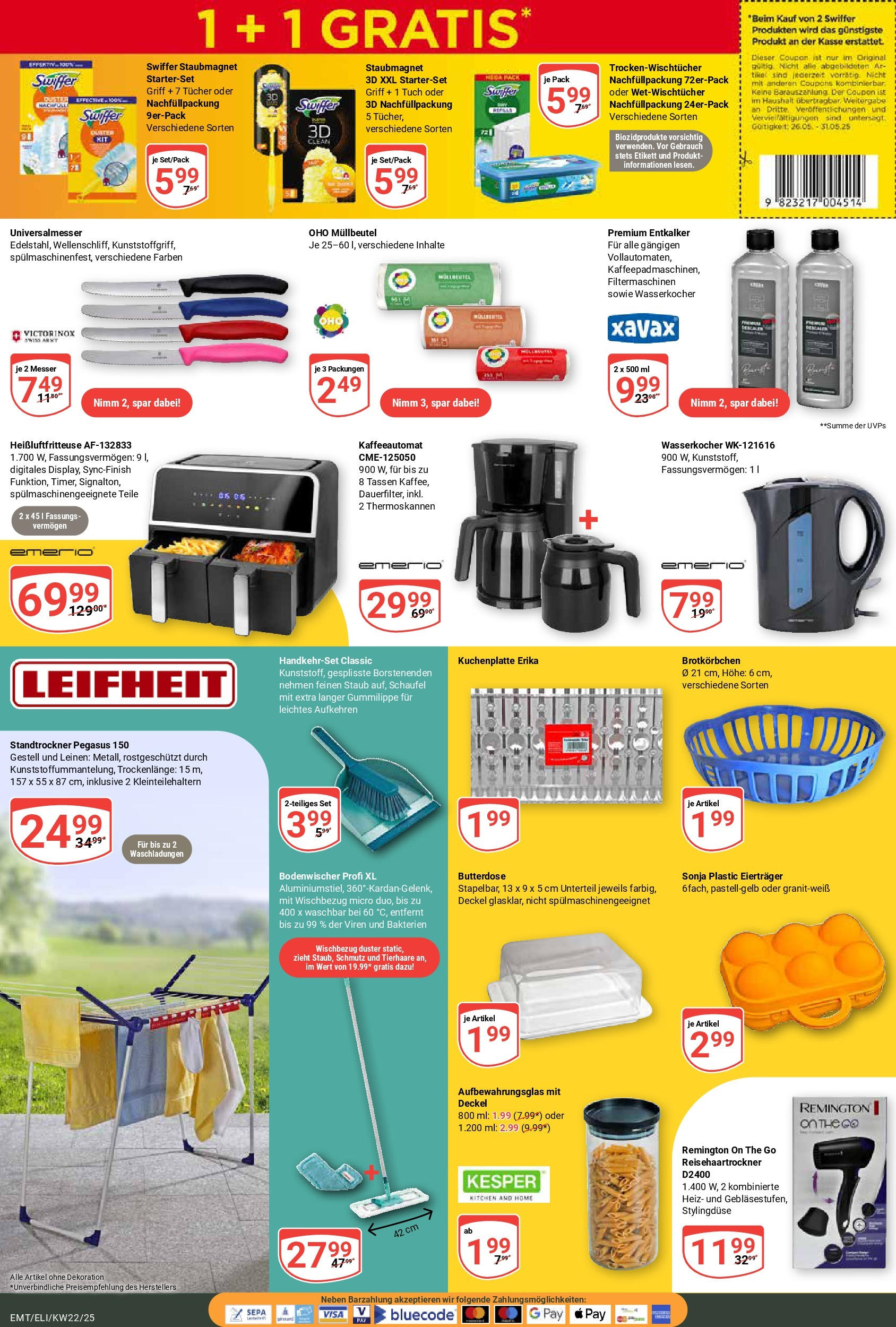 Globus prospekt Erfurt-Linderbach	 (ab 25.05.2025) » Angebote online | Seite: 26 | Produkte: Wasserkocher, Butter, Swiffer, Heißluftfritteuse