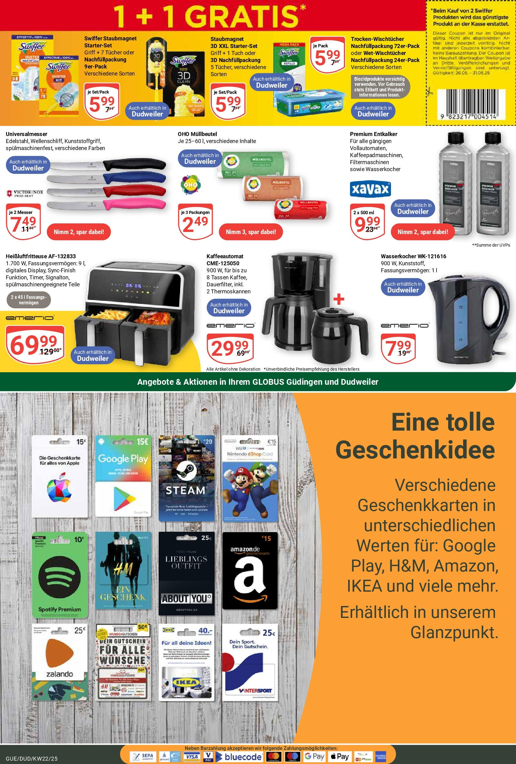 Globus prospekt Saarbrücken-Güdingen	 (ab 25.05.2025) » Angebote online | Seite: 23 | Produkte: Wasserkocher, Apple, Swiffer, Heißluftfritteuse