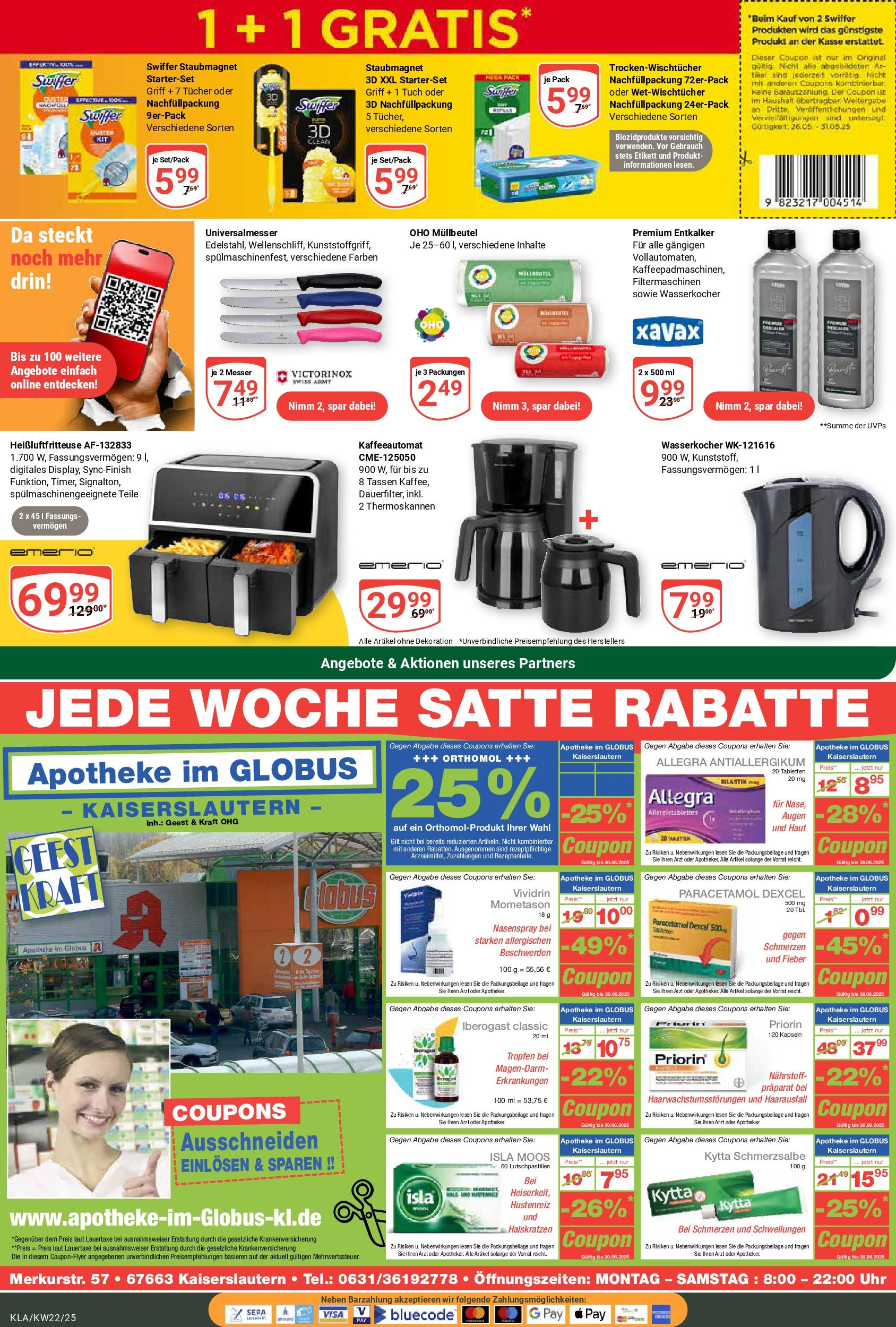 Globus prospekt Kaiserslautern	 (ab 25.05.2025) » Angebote online | Seite: 20 | Produkte: Wasserkocher, Swiffer, Heißluftfritteuse, Uhr