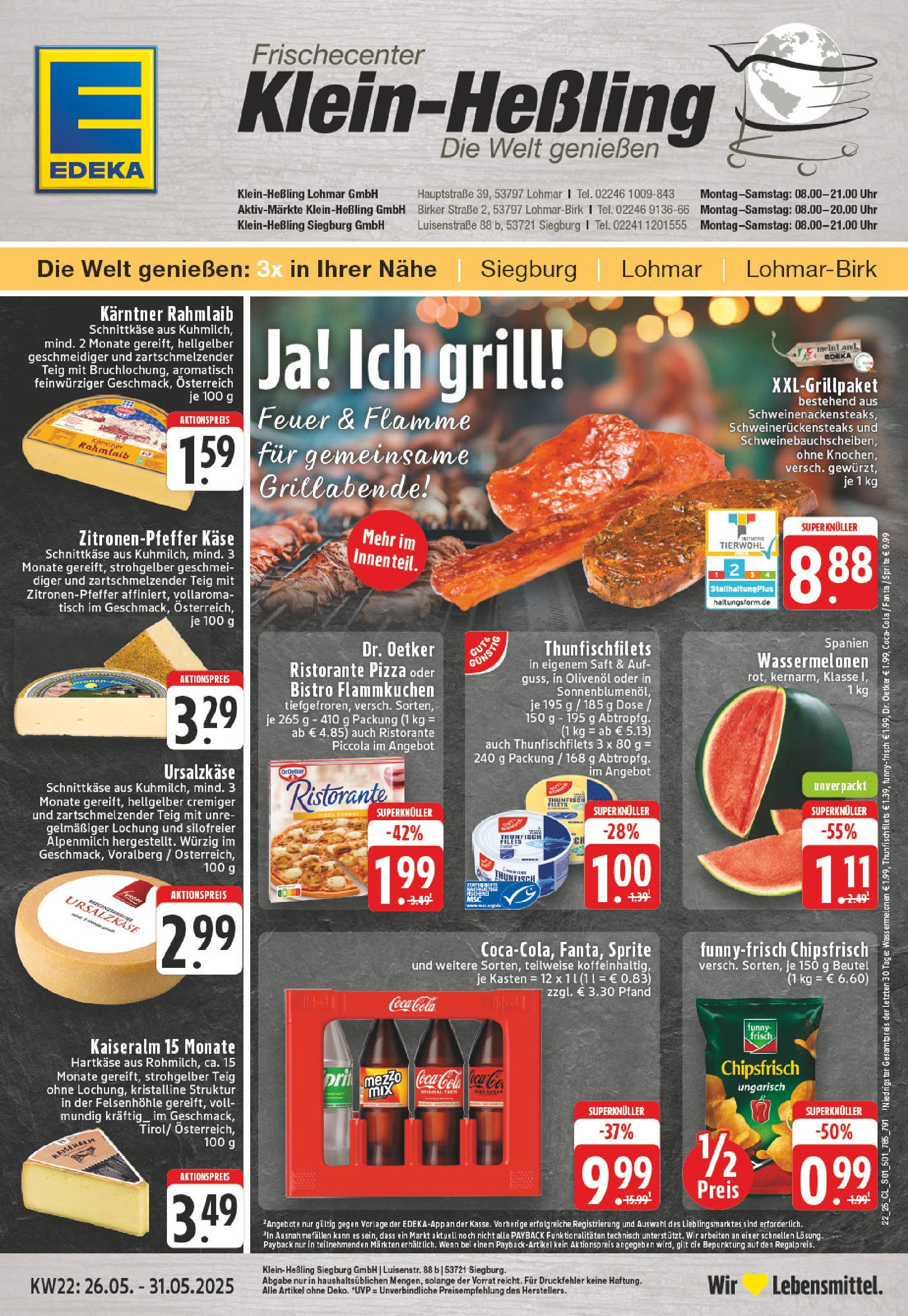 Edeka prospekt Siegburg (ab 25.05.2025) » Angebote Online | Seite: 1 | Produkte: Thunfisch, Tisch, Olivenol, Uhr Edeka prospekt Siegburg (ab 25.05.2025) » Angebote Online | Seite: 1 | Produkte: Thunfisch, Tisch, Olivenol, Uhr