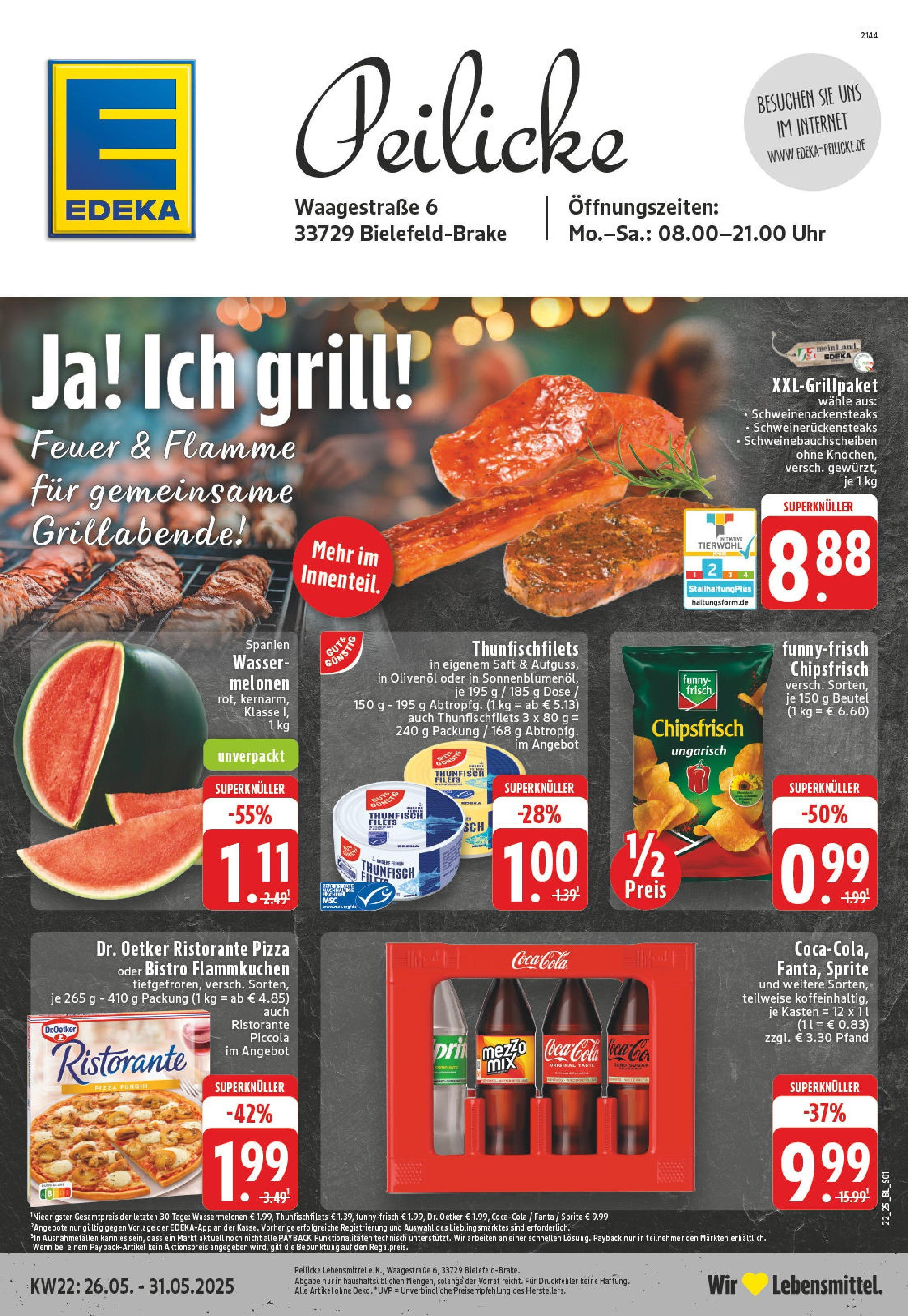 Edeka prospekt Bielefeld-Brake	 (ab 25.05.2025) » Angebote Online | Seite: 1 | Produkte: Grill, Coca cola, Cola, Wasser