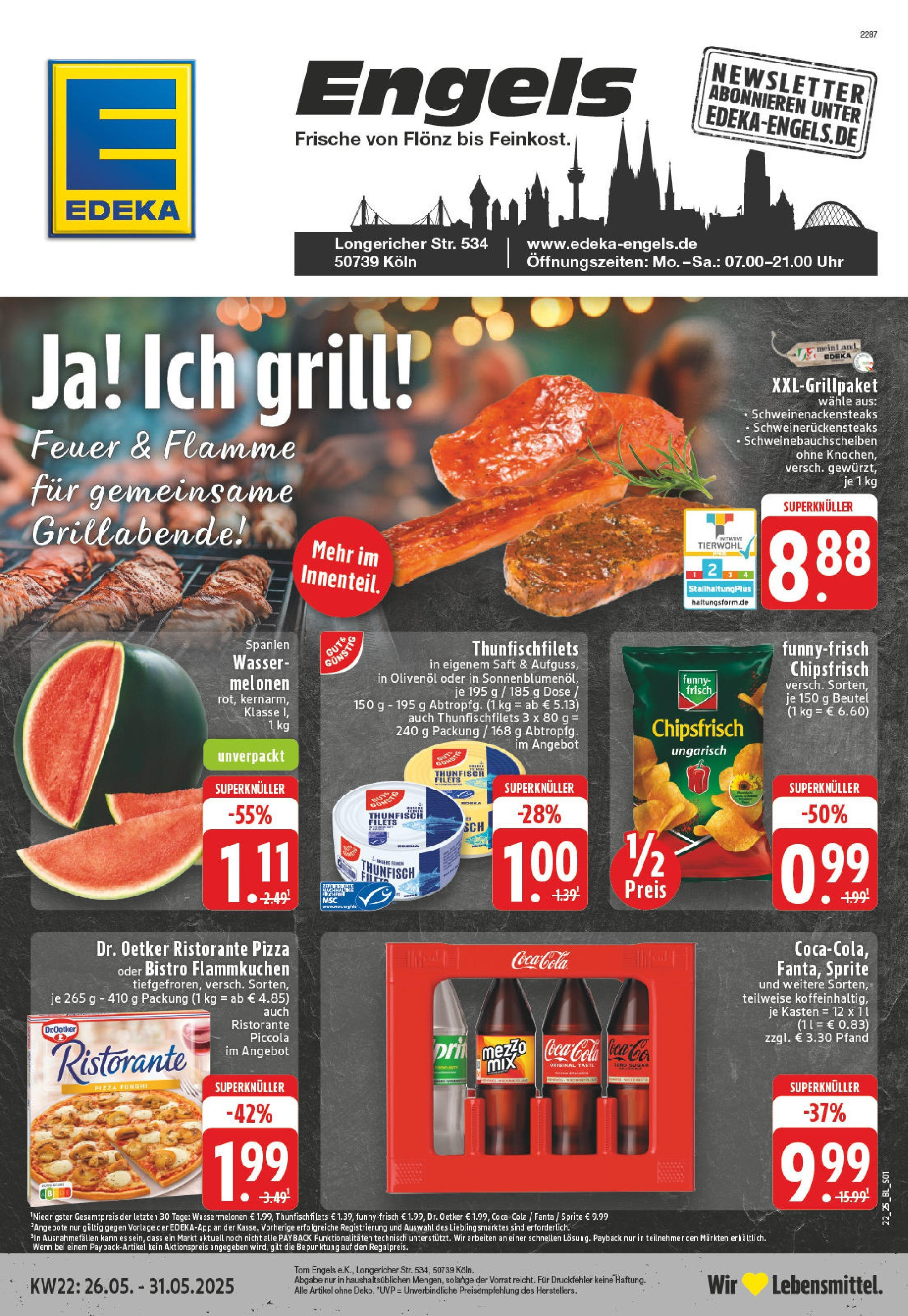 Edeka prospekt Köln-Longerich (ab 25.05.2025) » Angebote Online | Seite: 1 | Produkte: Ristorante, Coca cola, Thunfisch, Wasser Edeka prospekt Köln-Longerich (ab 25.05.2025) » Angebote Online | Seite: 1 | Produkte: Ristorante, Coca cola, Thunfisch, Wasser
