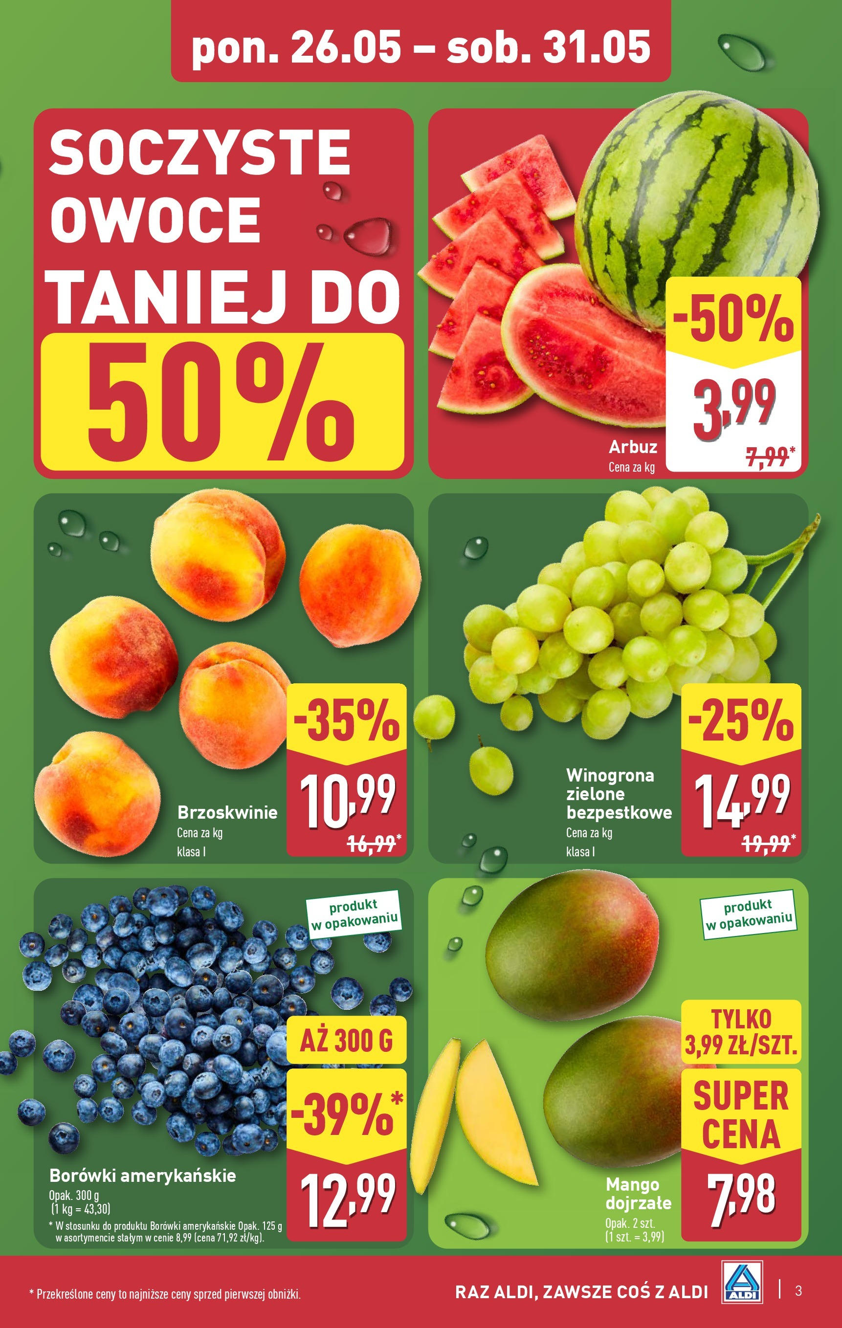 Aldi Gazetka od 26.05.2025 - Ulotka PDF, promocje | Strona: 3 | Produkty: Mango, Winogrona, Brzoskwinie, Owoce