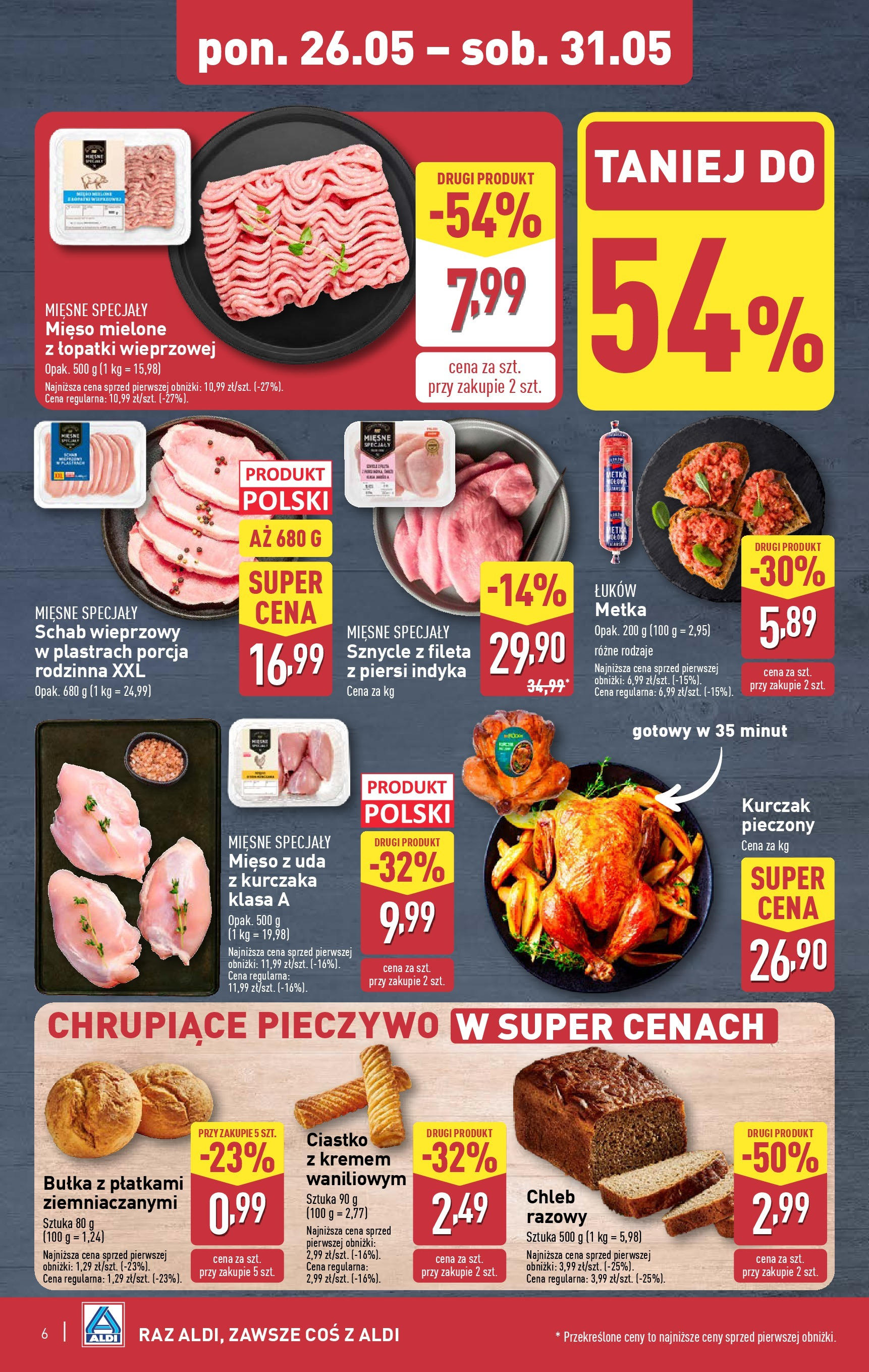 Aldi Gazetka od 26.05.2025 - Ulotka PDF, promocje | Strona: 6 | Produkty: Kurczak, Piersi, Mięso mielone, Chleb
