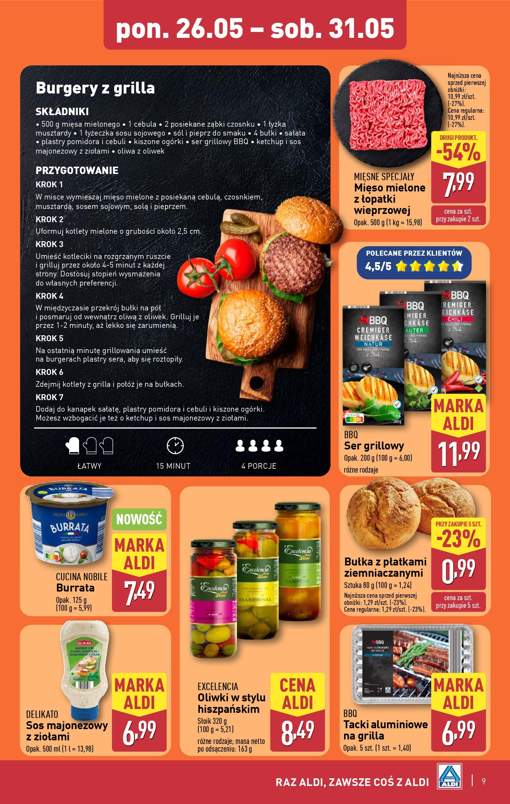 Aldi Gazetka od 26.05.2025 - Ulotka PDF, promocje | Strona: 9 | Produkty: Mięso, Bułka, Ser, Sos