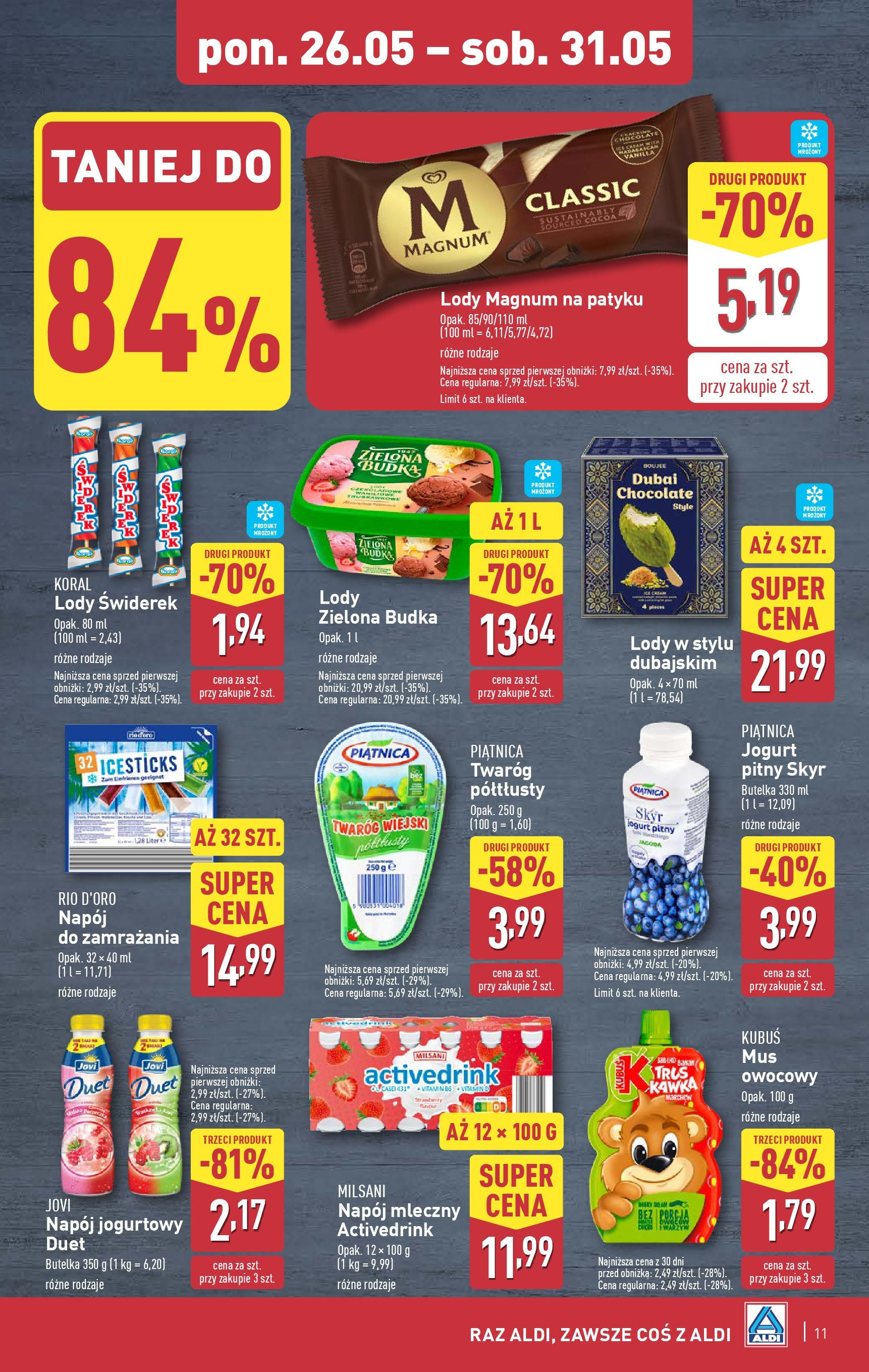Aldi Gazetka od 26.05.2025 - Ulotka PDF, promocje | Strona: 11 | Produkty: Lody Magnum, Twaróg, Lody, Skyr