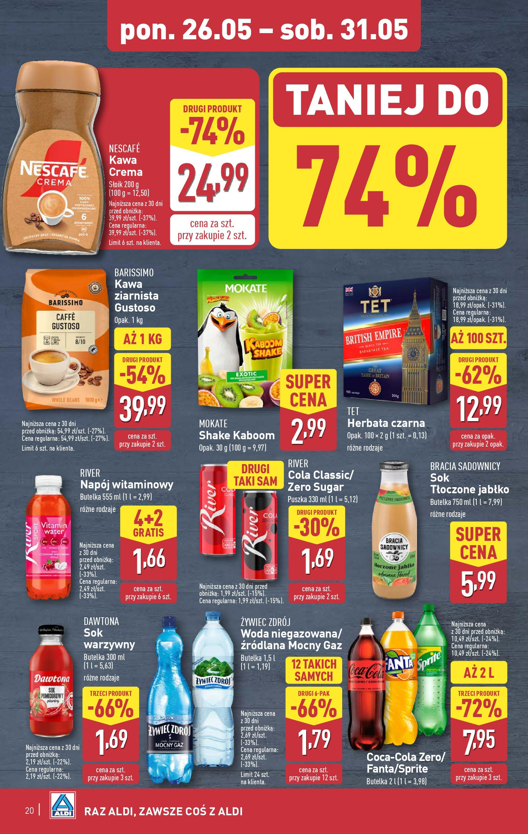 Aldi Gazetka od 26.05.2025 - Ulotka PDF, promocje | Strona: 20 | Produkty: Kawa ziarnista, Sprite, Herbata, Woda