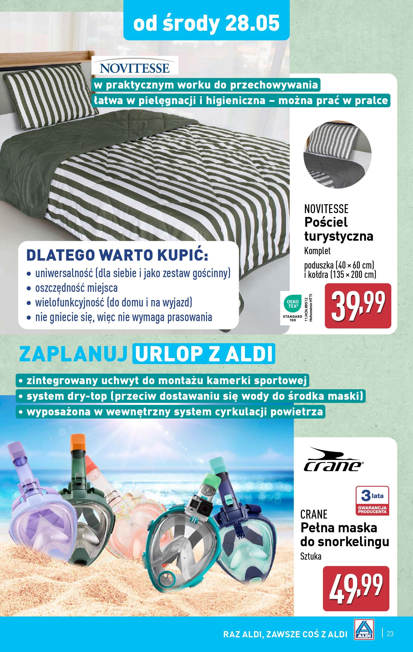 Aldi Gazetka od 26.05.2025 - Ulotka PDF, promocje | Strona: 23 | Produkty: Pościel, Poduszka, Maska, Kołdra