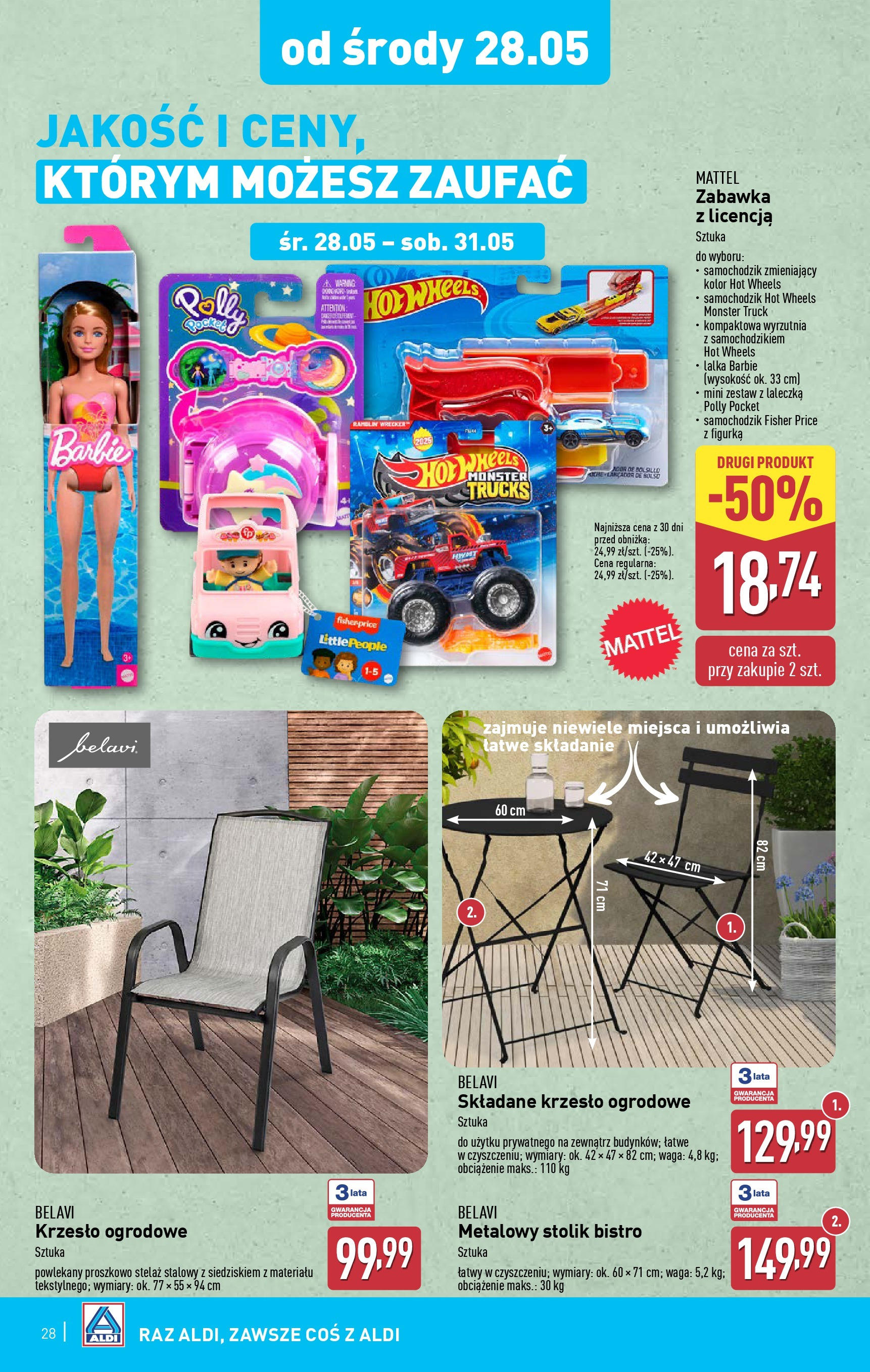 Aldi Gazetka od 26.05.2025 - Ulotka PDF, promocje | Strona: 28 | Produkty: Waga, Lalka, Wyrzutnia, Krzesło