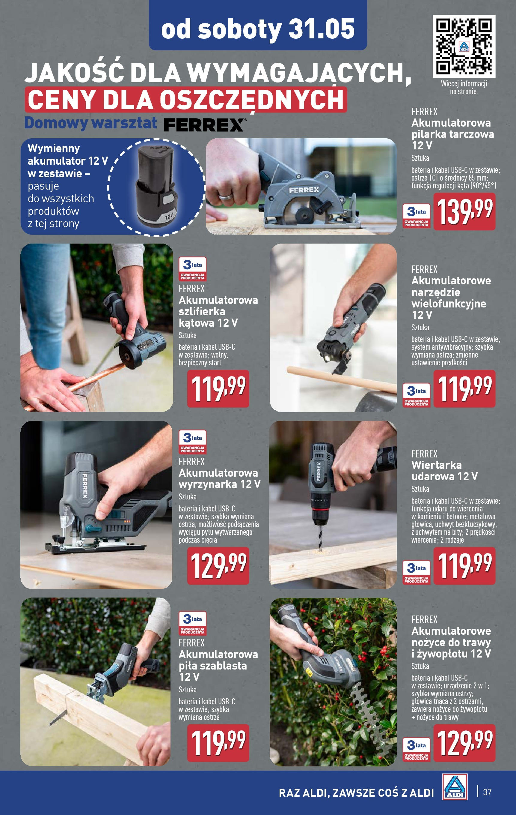Aldi Gazetka od 26.05.2025 - Ulotka PDF, promocje | Strona: 37 | Produkty: Trawy, Kabel, Szlifierka, Nożyce do żywopłotu