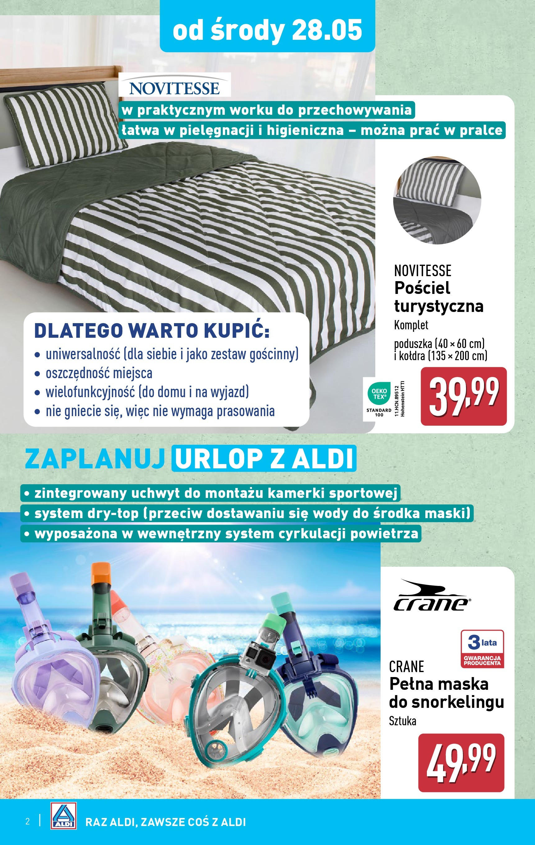 Aldi Gazetka - Hity od Środy i od Soboty od 28.05.2025 - Ulotka PDF, promocje | Strona: 2 | Produkty: Pościel, Poduszka, Maska, Kołdra