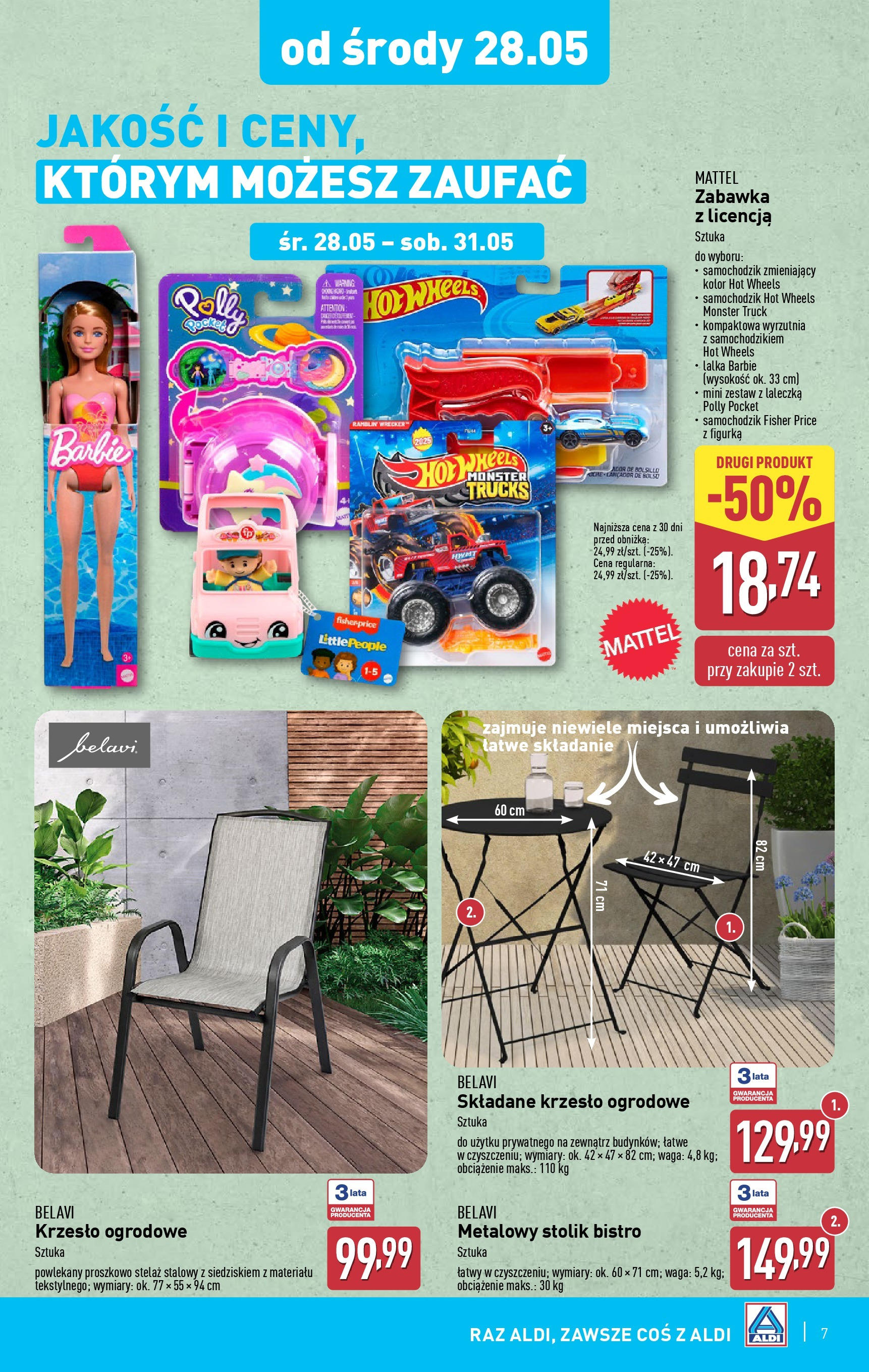 Aldi Gazetka - Hity od Środy i od Soboty od 28.05.2025 - Ulotka PDF, promocje | Strona: 7 | Produkty: Waga, Lalka, Barbie, Krzesło