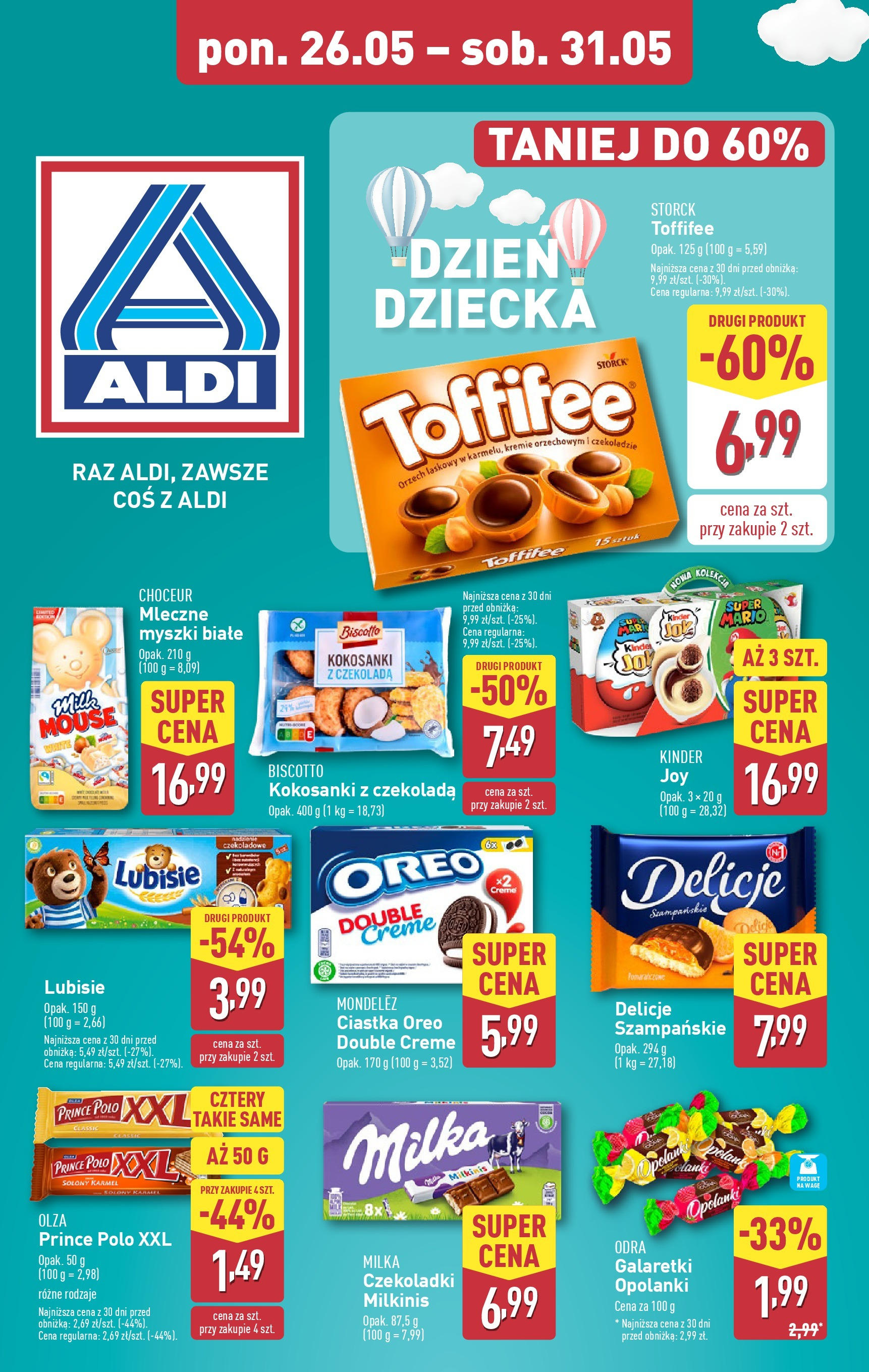 Aldi Gazetka - Dzień Dziecka od 26.05.2025 - Ulotka PDF, promocje | Strona: 1 | Produkty: Czekoladki, Milka, Ciastka Oreo, Ciastka